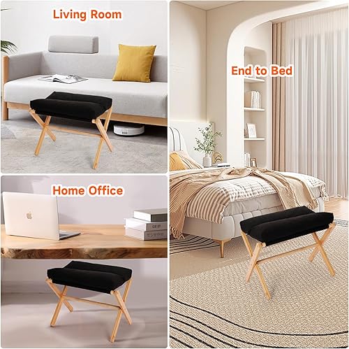Miniatura 6 de TYYIHUA Taburete plegable, reposapiés otomano pequeño para sofá, reposapiés de madera, banco de zapatos cambiador, silla otomana moderna para sala