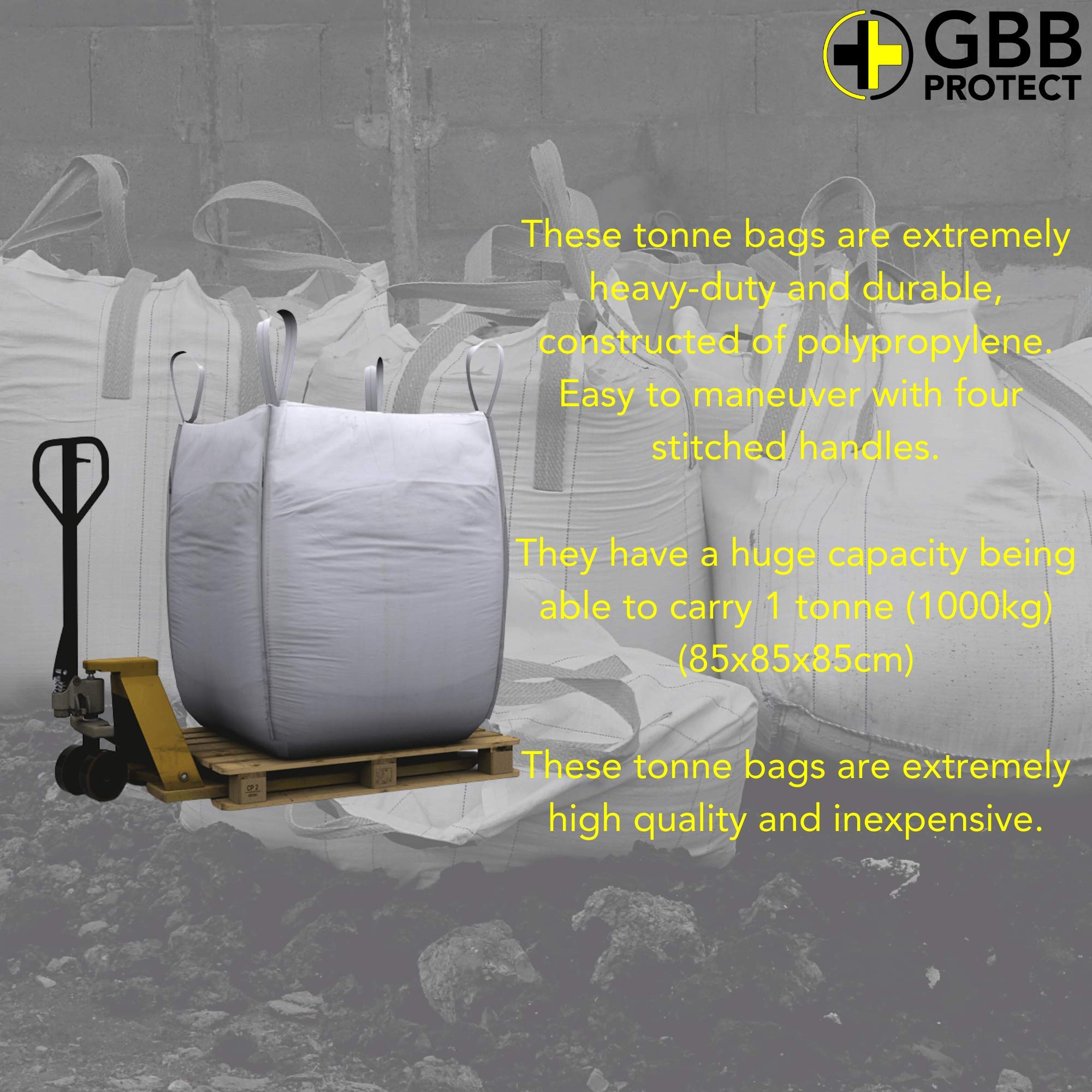 FIBC Heavy Duty Builders torba zbiorcza z uchwytami, mocne, białe torby, duży worek przemysłowy do przechowywania odpadów, 85 x 85 x 85 cm, jedna tona, 1000 kg, SWL (5)
