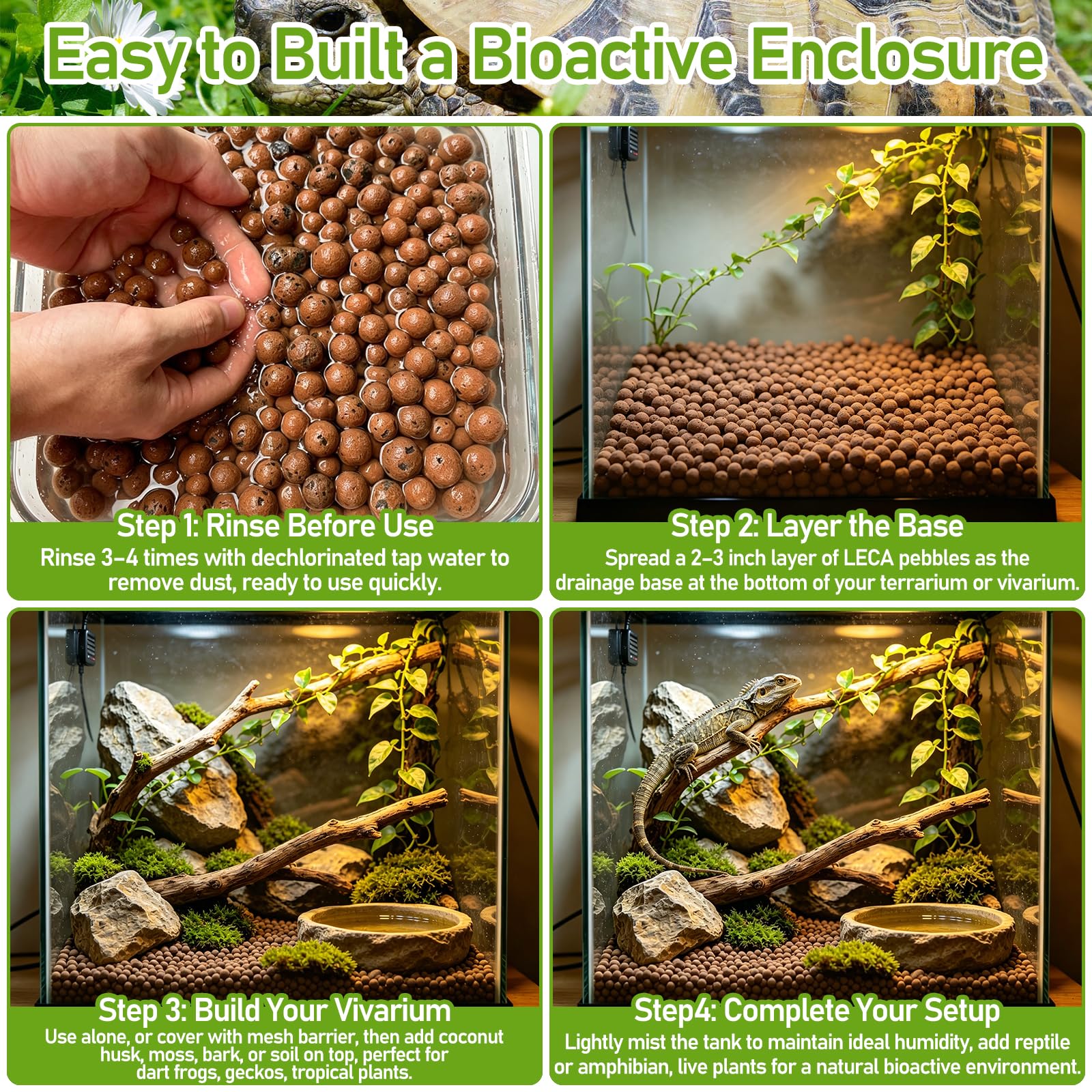 Riare Bolas de arcilla expandidas de 6 libras, sustrato de terrario para reptiles – 100% orgánico ligero arcilla guijarros sustrato ranas falso sustrato inferior sustrato de terrario bioactivo para