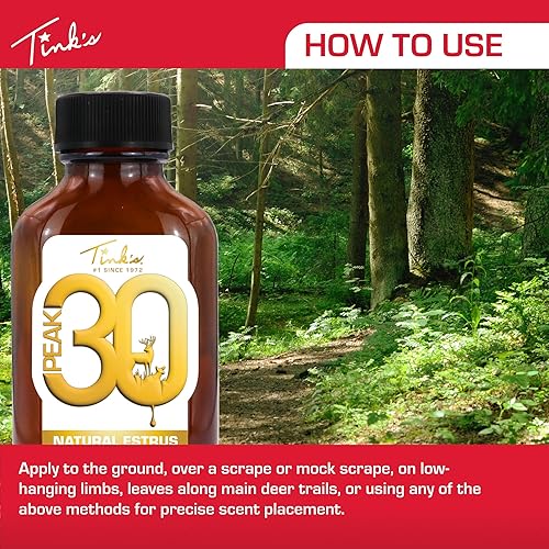 Miniatura 5 de TINK'S Peak30 Premium Doe Estrus-Deer Attraactant | Liquid Peak Estrous Doe Orina Aroma para Caza (1 onza líquida) - Aromas de caza de orina de