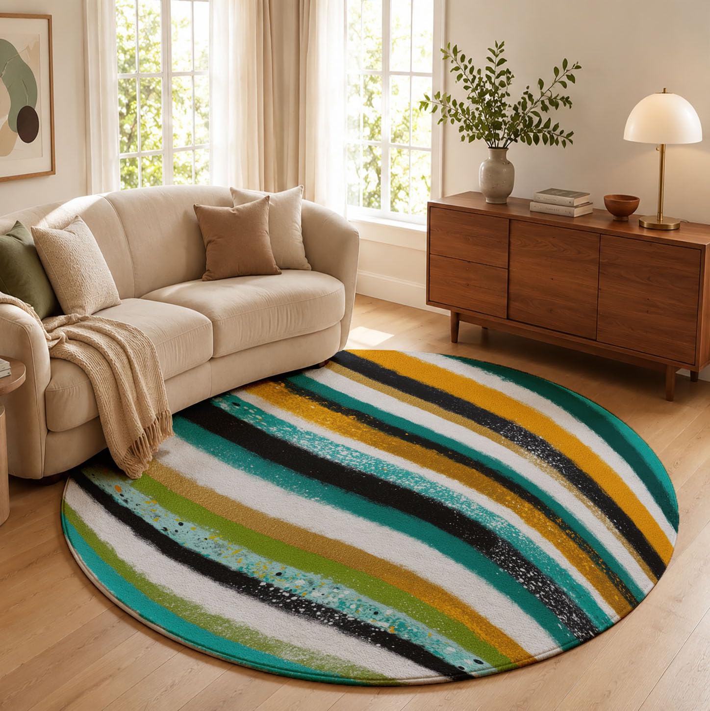 Tapis Rond 120cm Rayures D'Éclaboussures D'Encre Pour Chambre | Texture De Graffiti Peinte À La Main Rond Tapis Antidérapant Lavable En Machine Cuisine Salon Adulte Interieur Bureau Cuisine Decoration