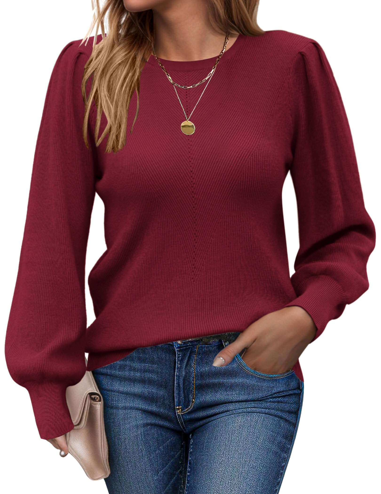 ZEAGOO Damen Pullover Strickpulli Colorblock - Rundhals Langarm Winter Sweater S-XXL