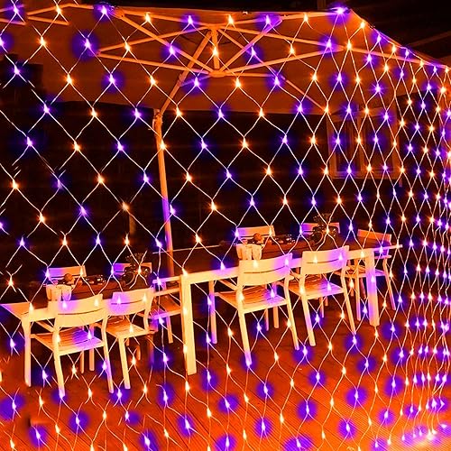 Miniatura 5 de Dazzle Bright 360 luces LED de red de Halloween, 12 pies x 5 pies, impermeables, conectables, con 8 modos, decoraciones de Halloween para interiores