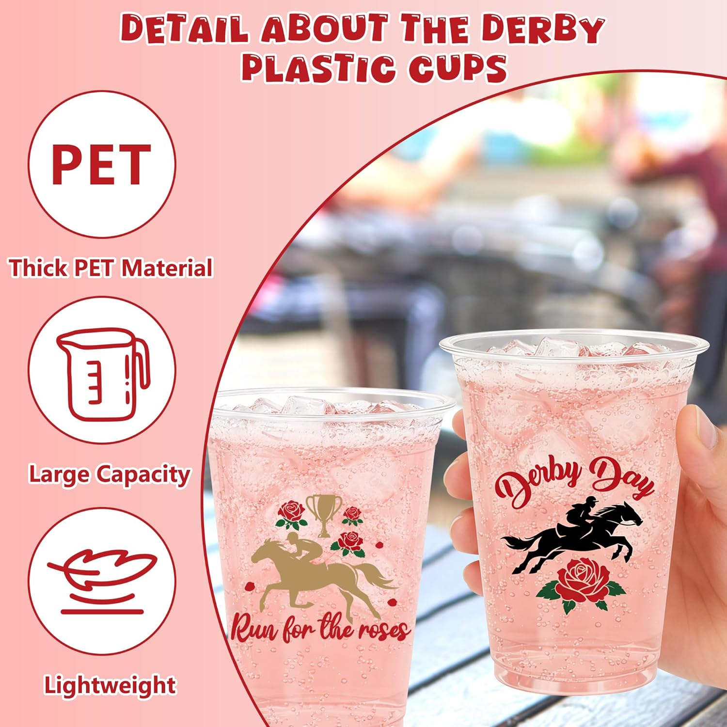 QZYL 100 PCS Derby Day Cups, 14 OZ Plastic Cups, Horseshoe Roses Design Derby Glasses 2026 Horse Disposable Mug, Kentucky Decorations Horse Party Decorations