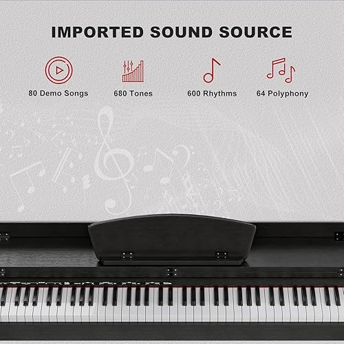 Miniatura 9 de UMOMO Piano digital con banco de dúo, piano eléctrico de 88 teclas con banco de piano acolchado, soporte de música, adaptador de corriente, tres