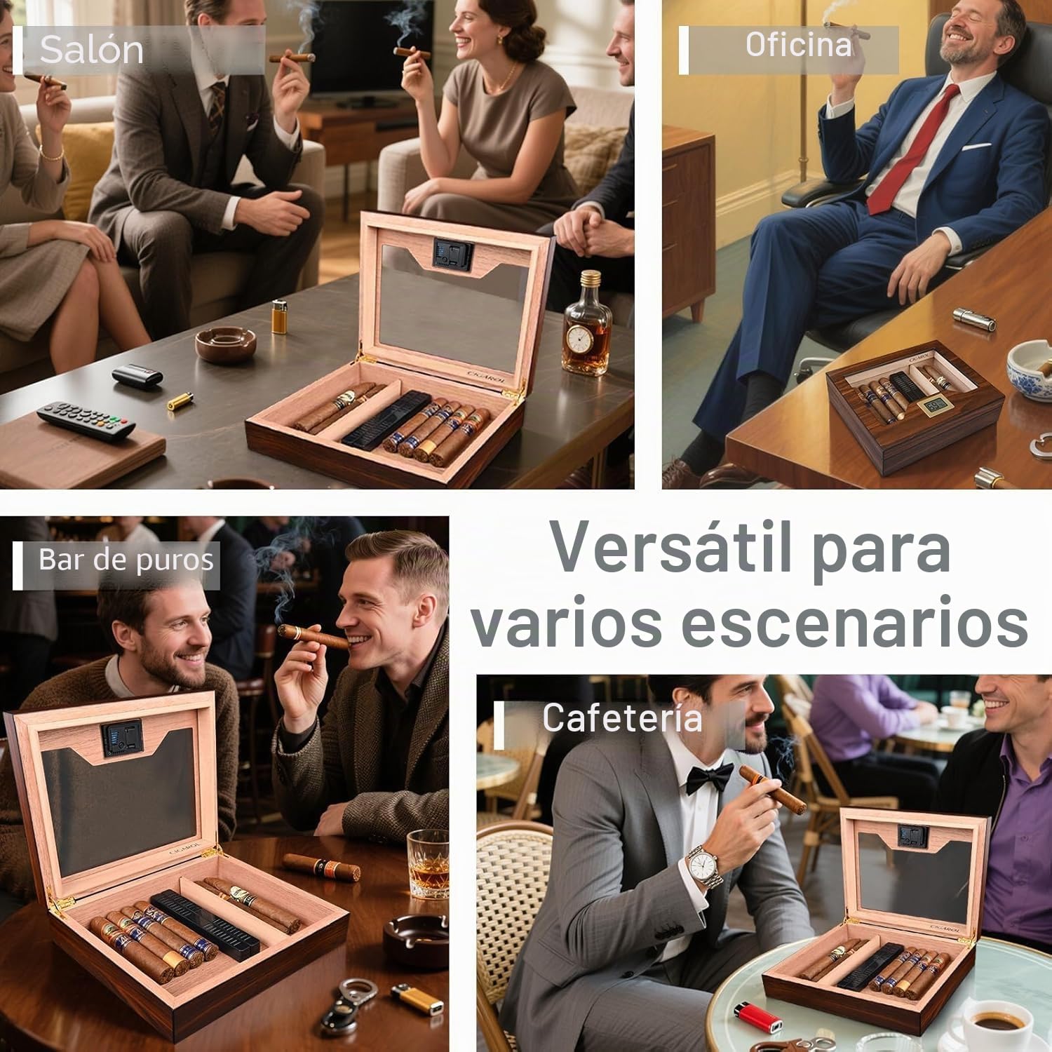 Humidor Puros, Caja Puros con Humidificador y Higrometro, Humidor para 25-35 Puros, Grandes Regalos para Hombres (Puros No Incluidos)