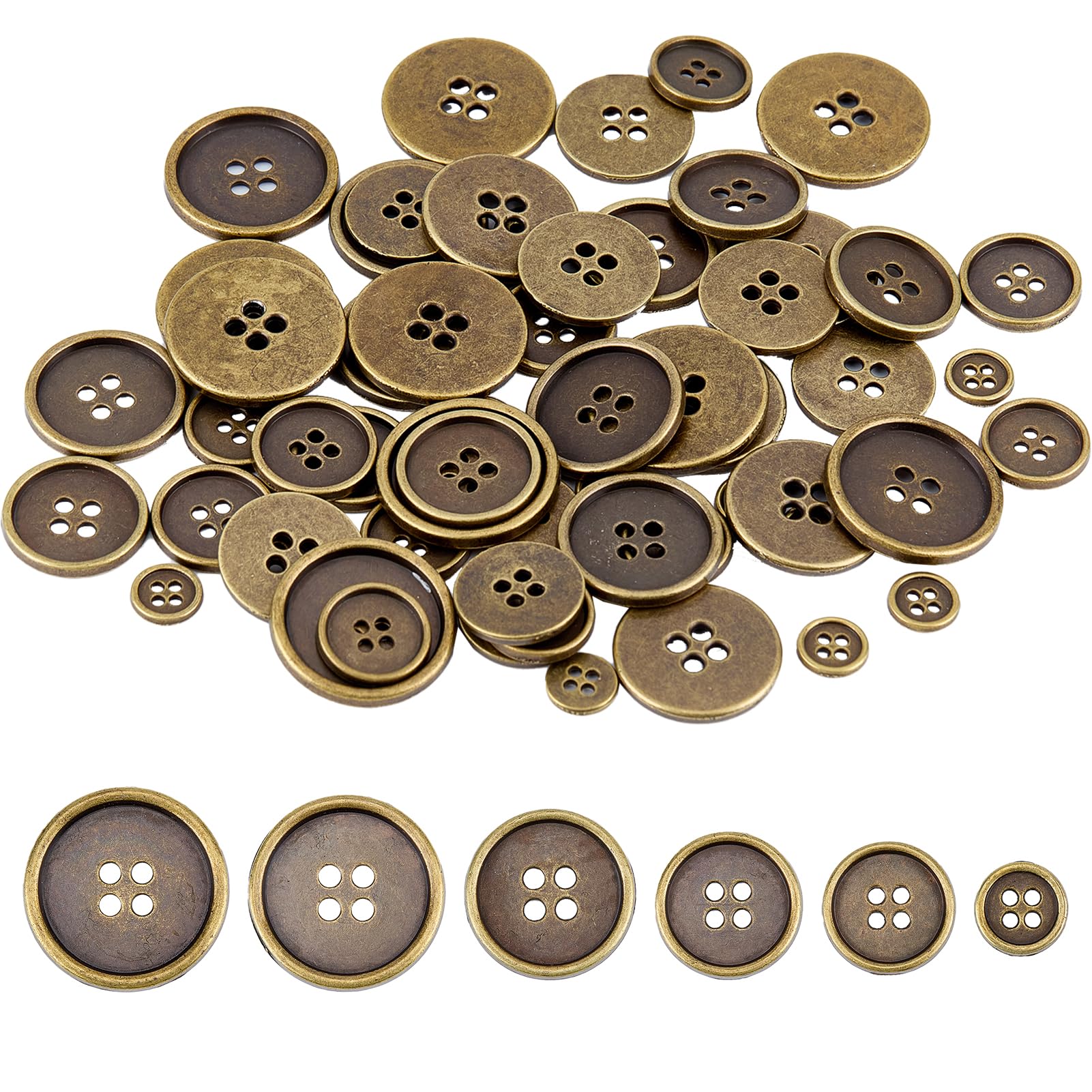 letsinstyle 60Pcs Antique Brass Sew on Metal Buttons, Round Retro 4-Hole Button, Bronze Sewing Fasteners for Men Women Blazer Coat Uniform Shirt Suit and Jacket Sewing Craft DIY