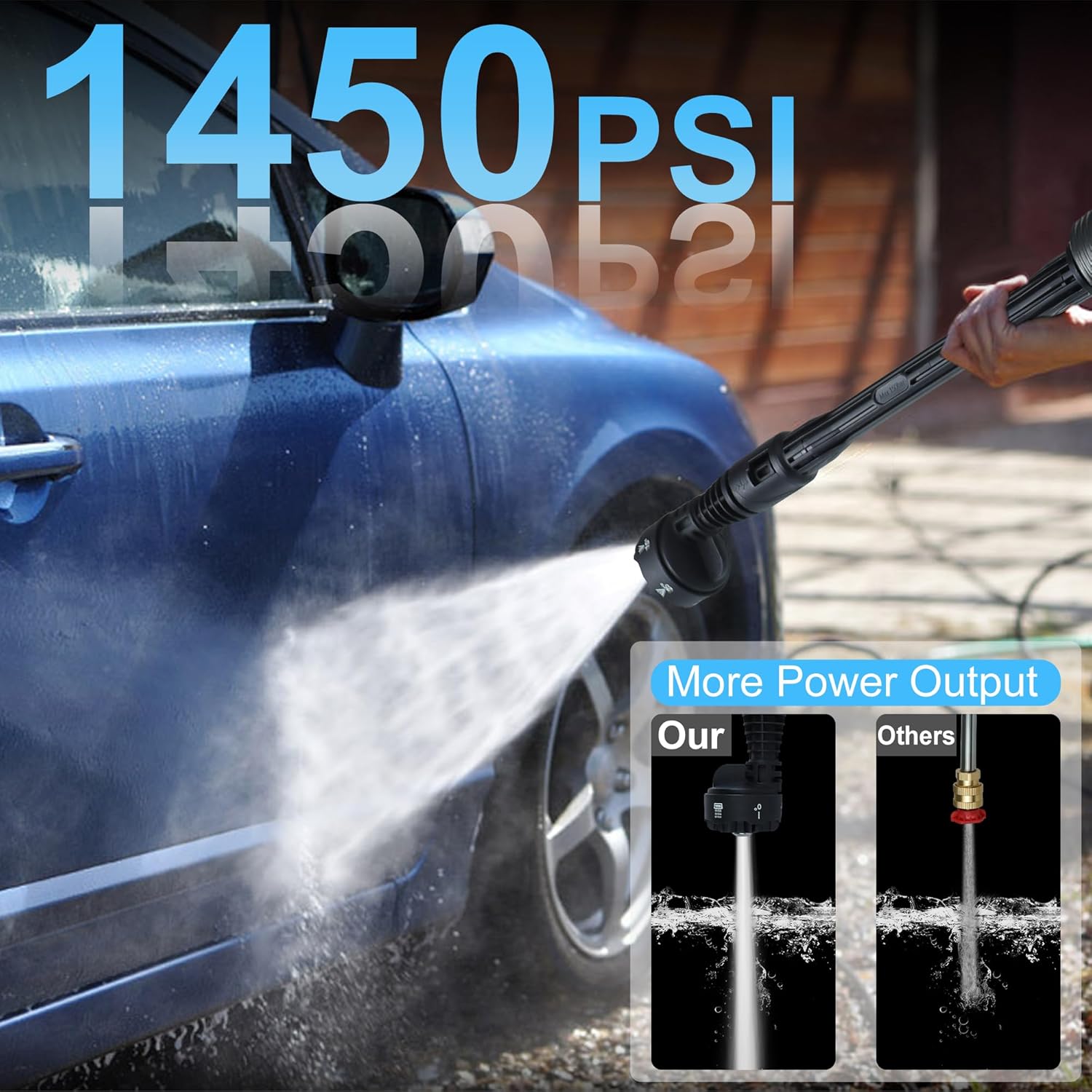 Cordless Pressure Washer 1450PSI, Brushless Motor Cordless Power Washer Gun, 2X4000mAh Battery Pressure Washer, Portable Electric Power Washer with 6-in-1 Nozzel for Car/Floor/Fence/Sidewalk - Image 5