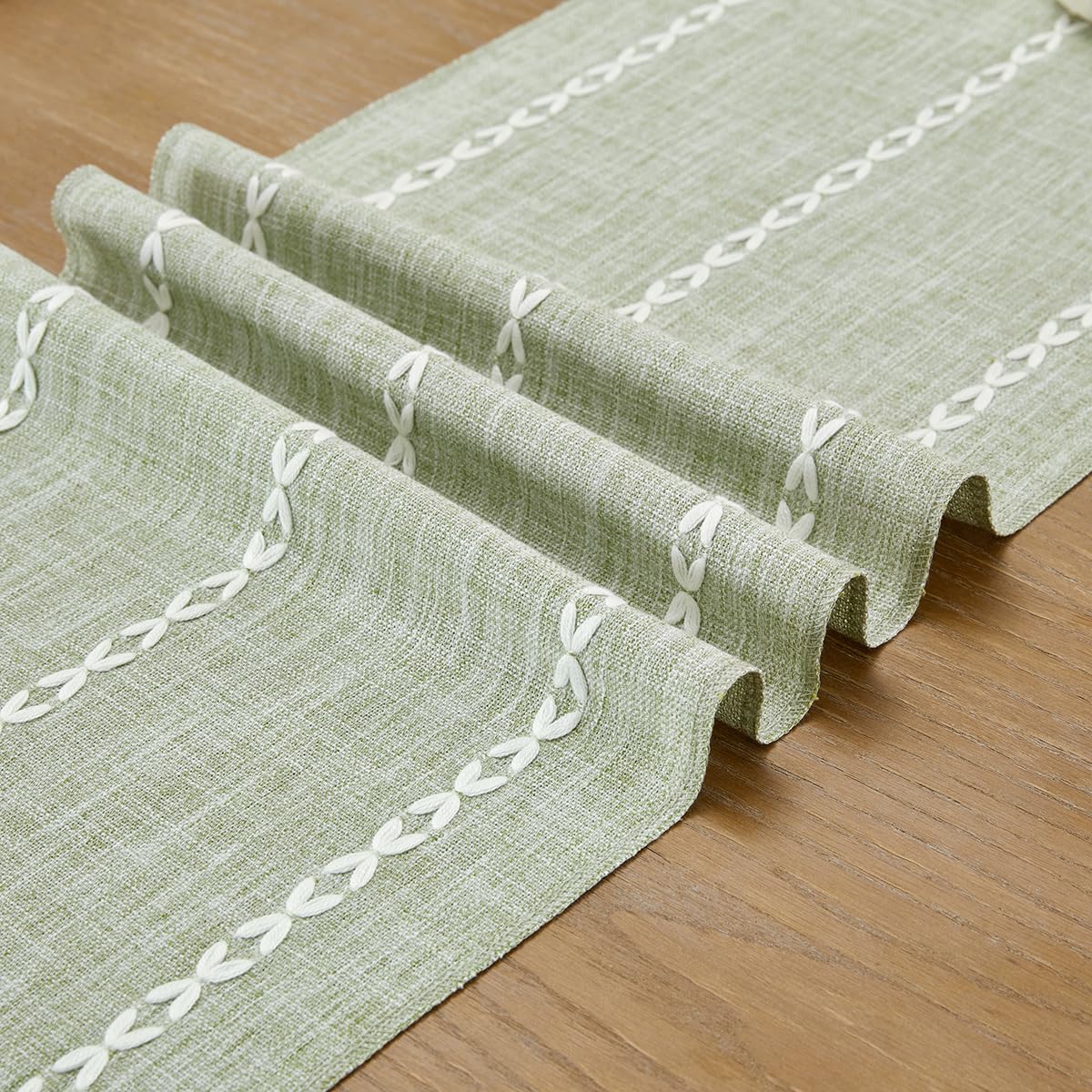 Wracra Cotton Linen Table Runner Farmhouse Style Desert Sage Table Runner 90cm with Hand-tassels for Party Dining Room Decorations Dessert Table Decor(Desert Sage - Image 2