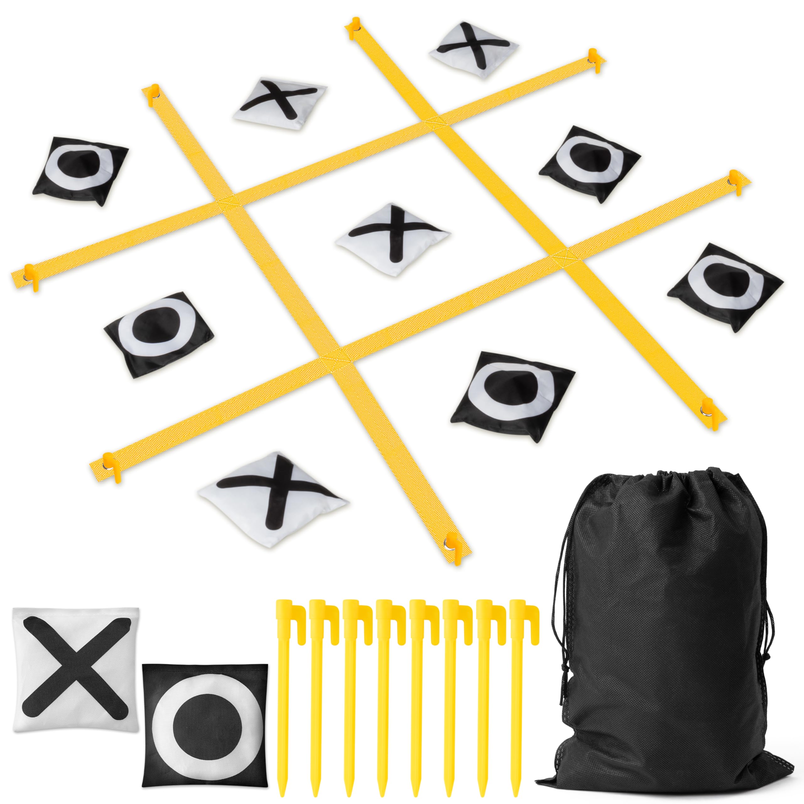 MALLMALL6 Giant Tic Tac Toe Strap Game Summer Outdoor, 4 Ft X 4 Ft Portable No Assembly Toss Game with 10 Weighted Bean Bag, Large Yard Backyard Lawn