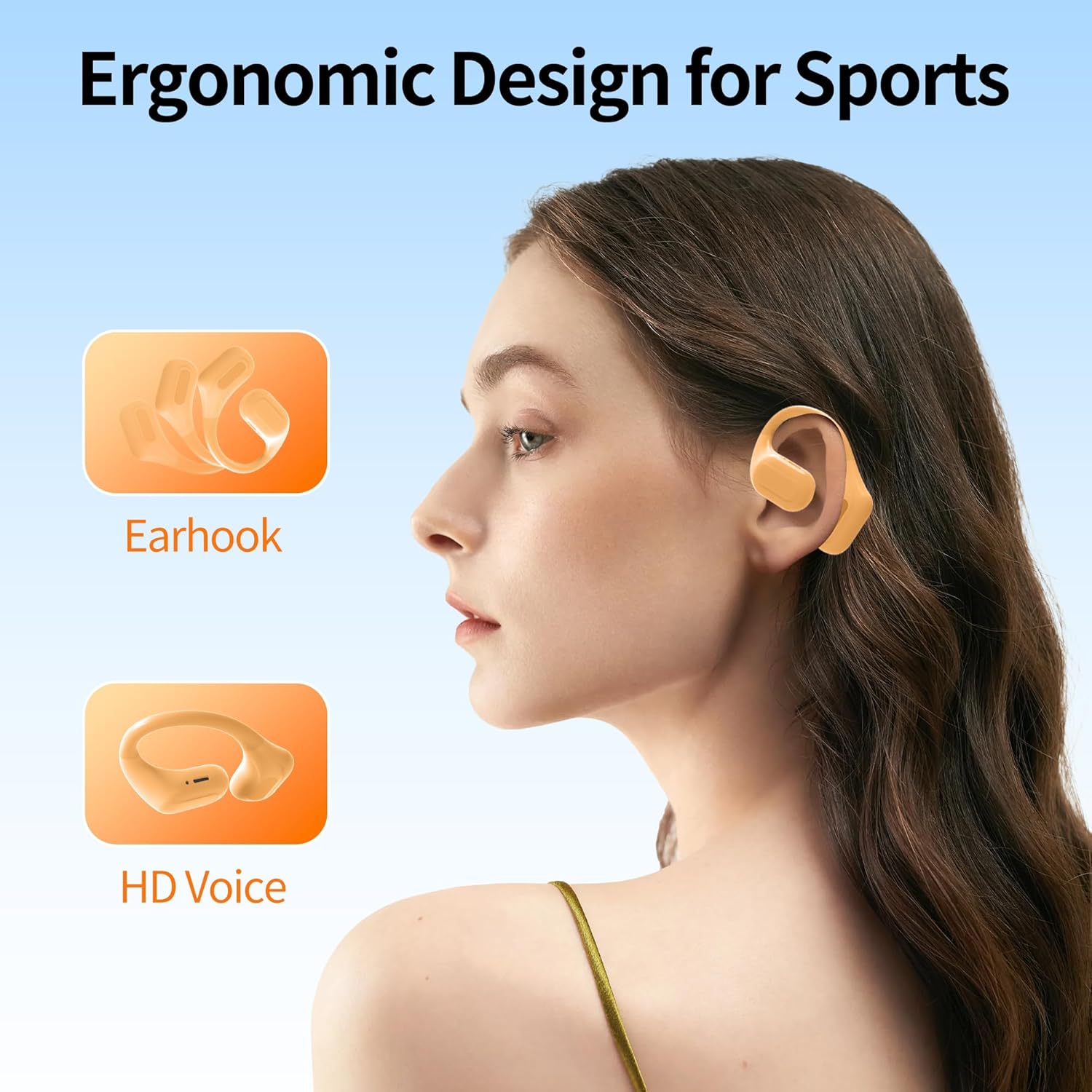 Woman wearing AMAFACE C01 Open Ear Headphones, highlighting ergonomic design for sports