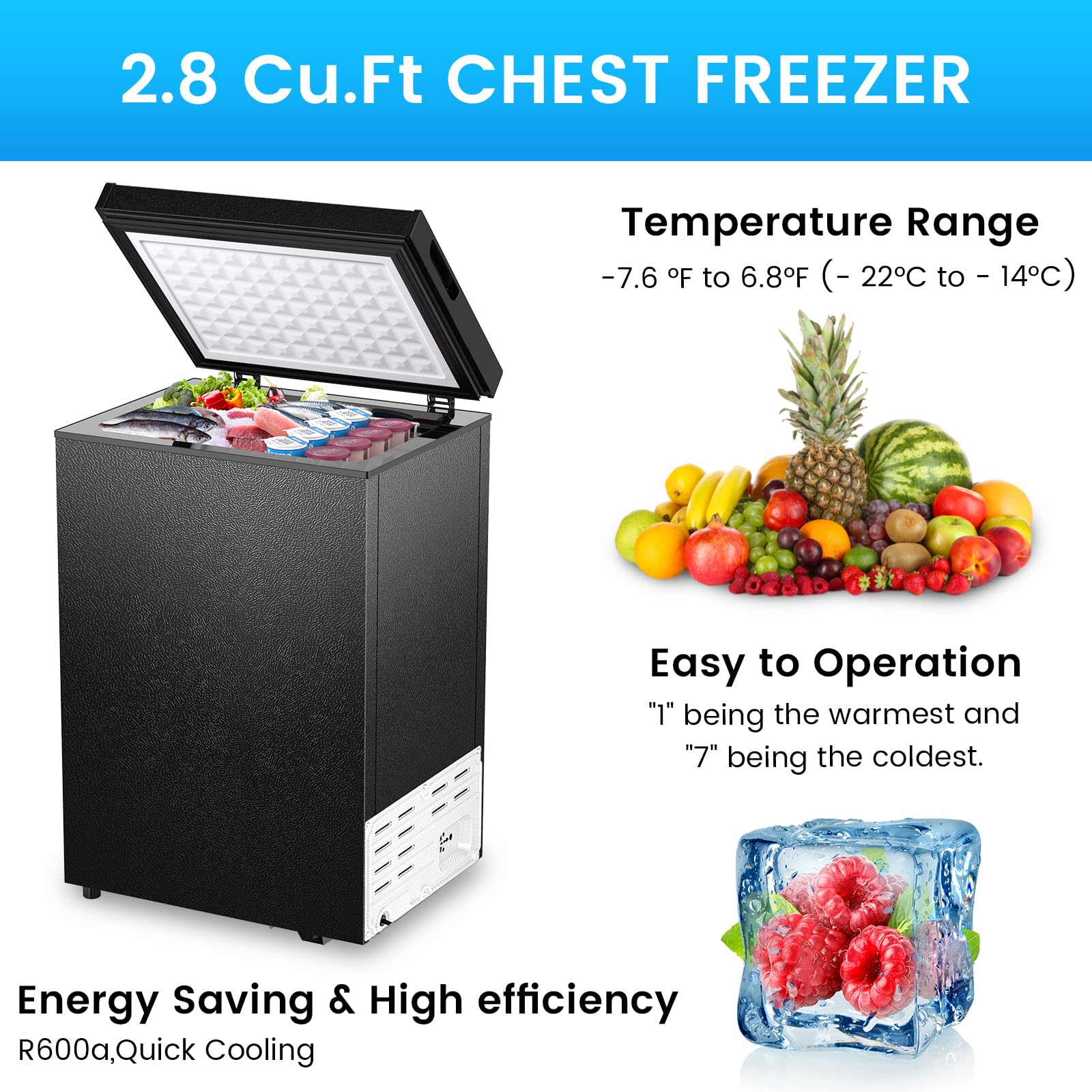 Cowsar Chest Freezer 3.5 Cu. Ft Deep Freezers With 2 Removable Baskets, Top Opening Door Compact Small Congelador, Adjustable 7-Temperature Control For Outdoor, Dorm Apartment, Commercial on Fridge.com - View 2