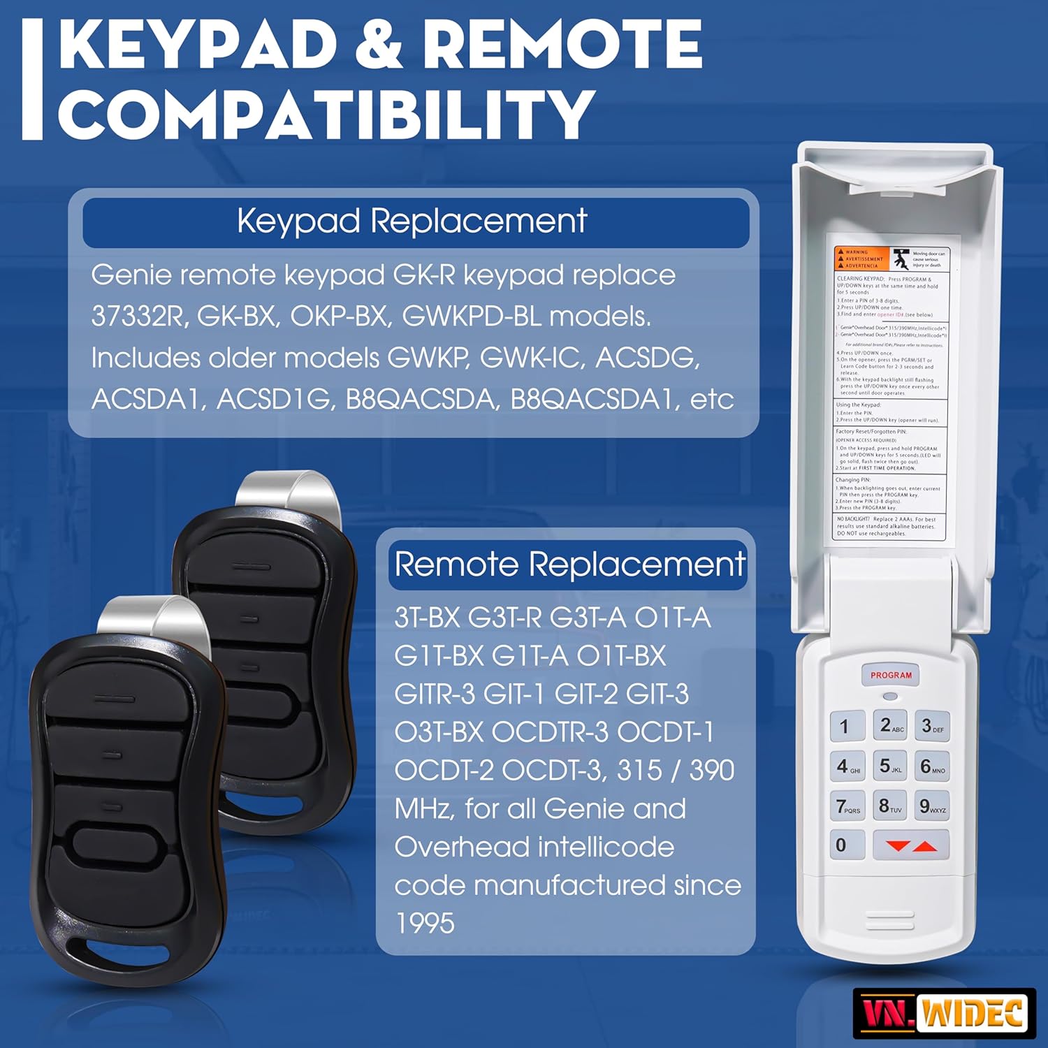 GK-R for Genie Garage Door Opener Keypad, 2x G3T-R Remote 3-Button Compatible With Genie Garage Door Opener Remote 37332R Since 1995 OKP-BX GK-BX GWKP, GWK-IC, ACSDG, ACSDA1, ACSD1G B8QACSDA B8QACSDA1