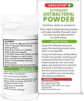 Vetzyme Veterinary Antibacterial Powder for Dogs, Cats and Small Pets - Gently Soothes, Dries and Protects the Skin From Harmful Bacteria (40g)