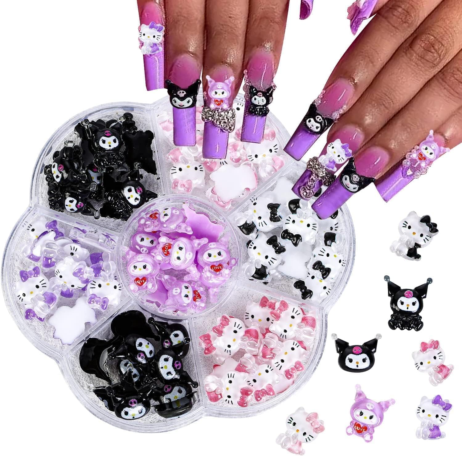 70 PCS Nail Charms, Kawaii Nail Charms Hello Kitty Nail Charms Slime Charms 3D Nail Art Charms