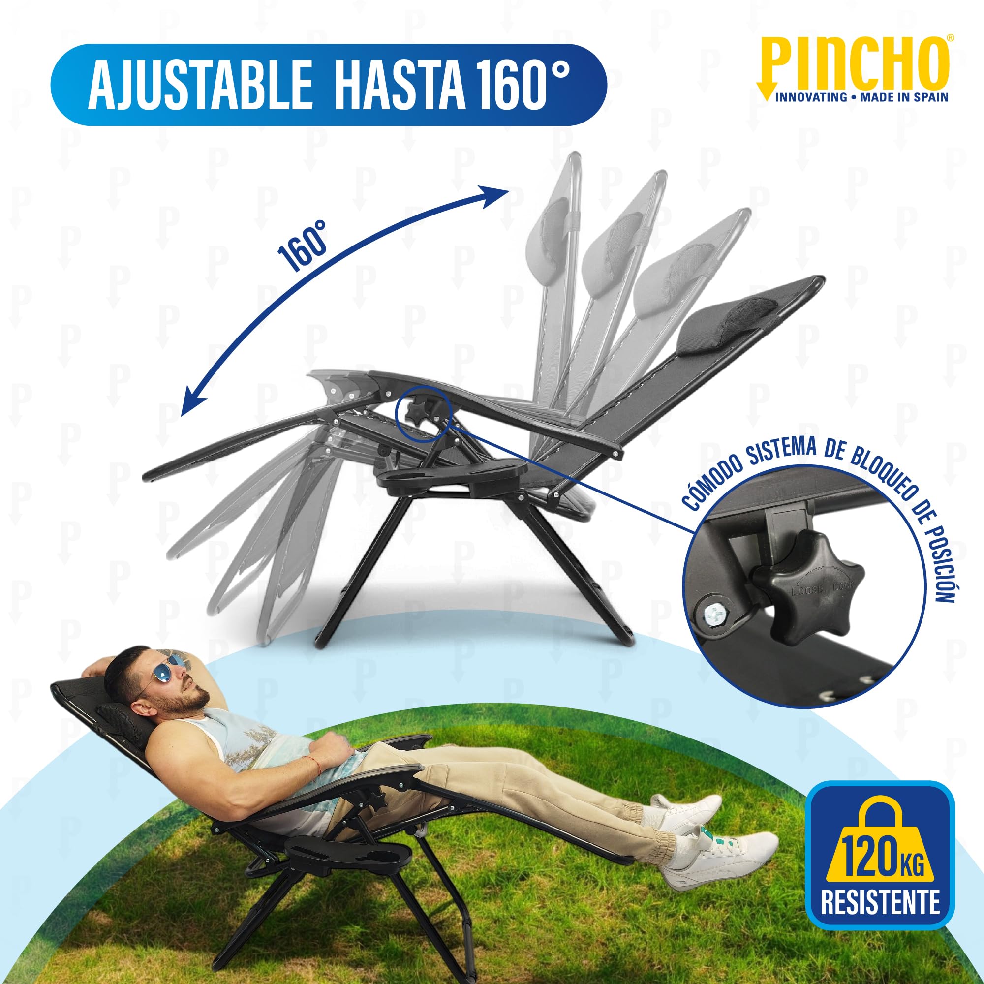 Pincho Tumbona Jardin Exterior Plegable de Gravedad Cero - Pack 2 Sillas Reclinables o Hamacas para Playa, Terraza y Camping con Portavasos, Ligeras y Cómodas (Negro)