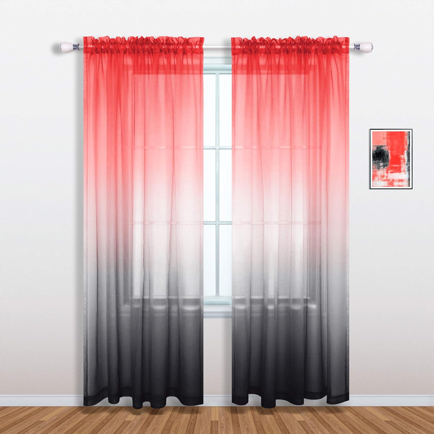 Amazon.com: Mrs.Naturall Red and Black Curtains 84 Inches Long for Living Room Decor Set of 1 ...