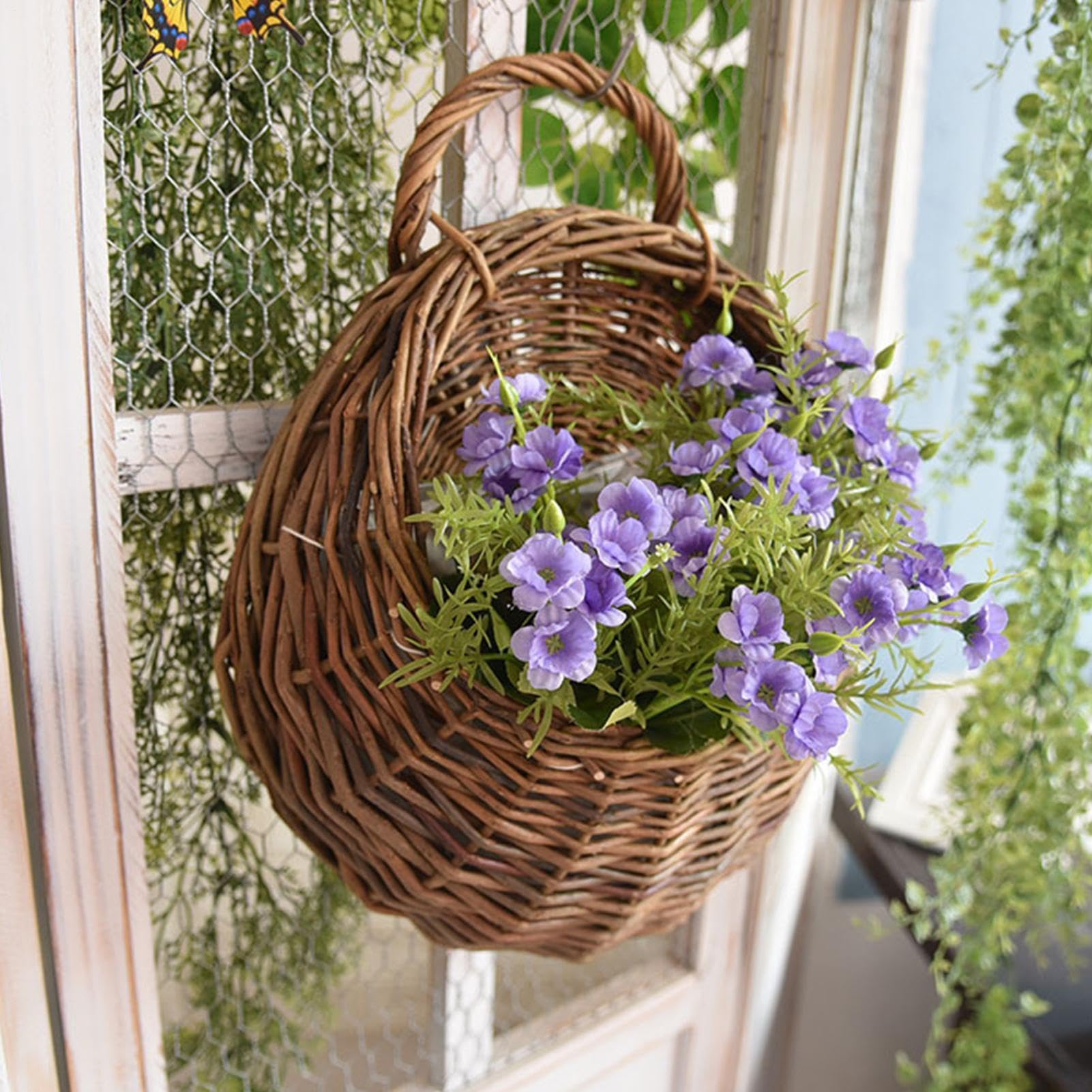 Fioriera artigianale in rattan, vaso da fiori in salice fatto a mano, vaso da 30 cm con retro , cestino da parete in fibra naturale, contenitore da appendere con stile intrecciato, supporto per