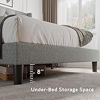 Vista 4 de iPormis Base de cama de plataforma de tamaño completo con cabecera capitoné con botones, marco de cama tapizado con listones de madera maciza