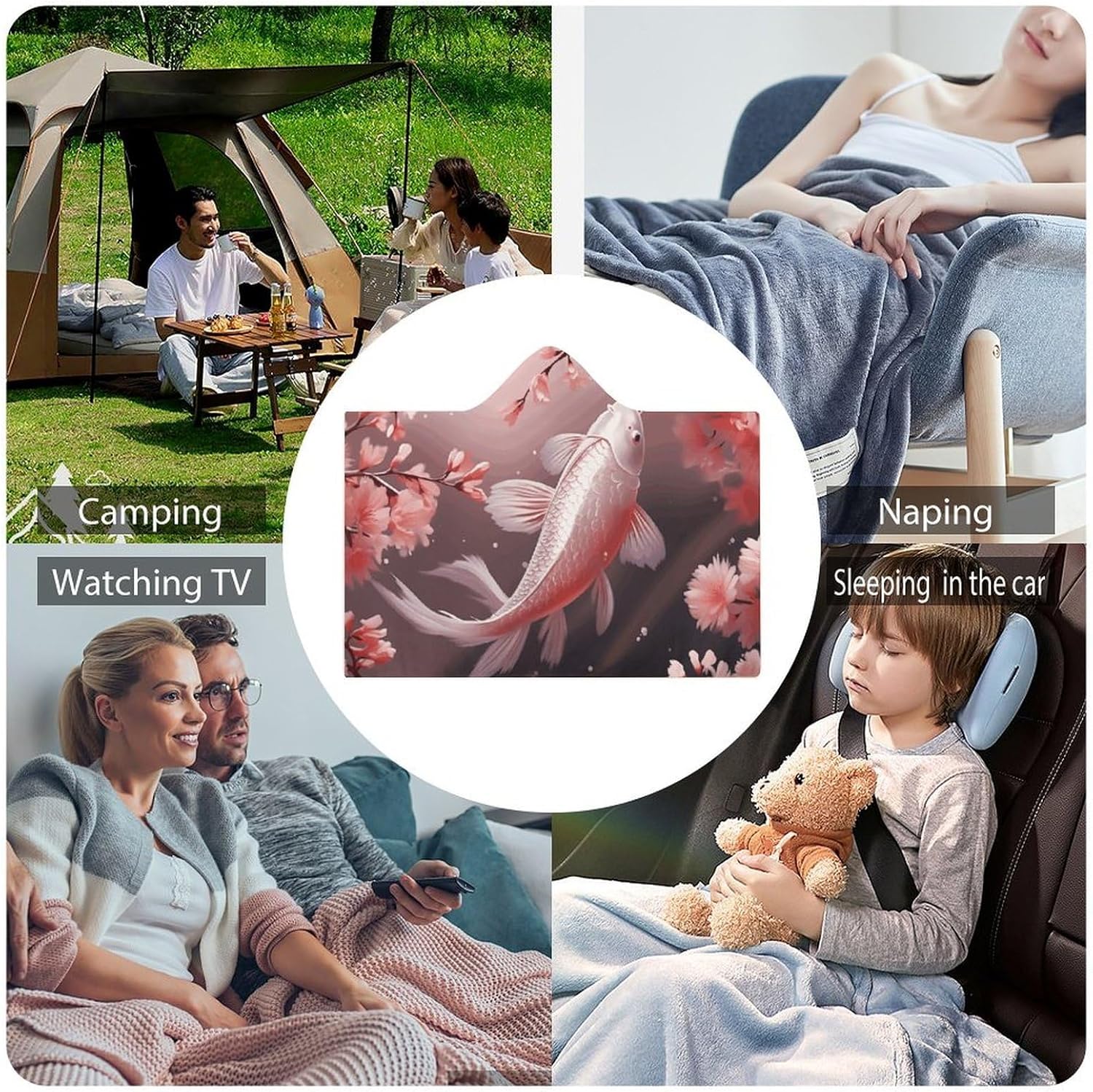 Cherry Blossom Red Carp Wearable Hooded Blanket, Ultra Soft Arctic Velvet Cape Cloak Unisex - Cozy Wearable Blanket