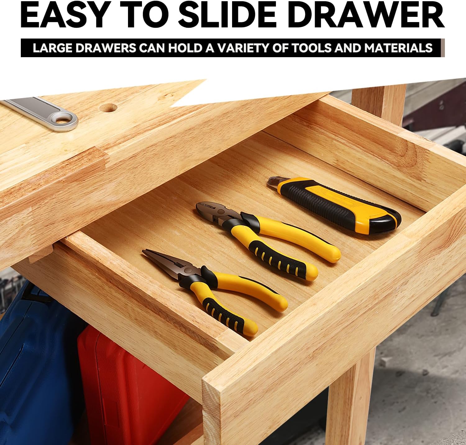 Auto Dynasty 50" Wood Workbench, Heavy Duty Woodworking Bench with Adjustable Handle, 300Lbs Load Capacity Woodworking Table Work Bench with Storage for Garage, Workshop, Home (Natural)