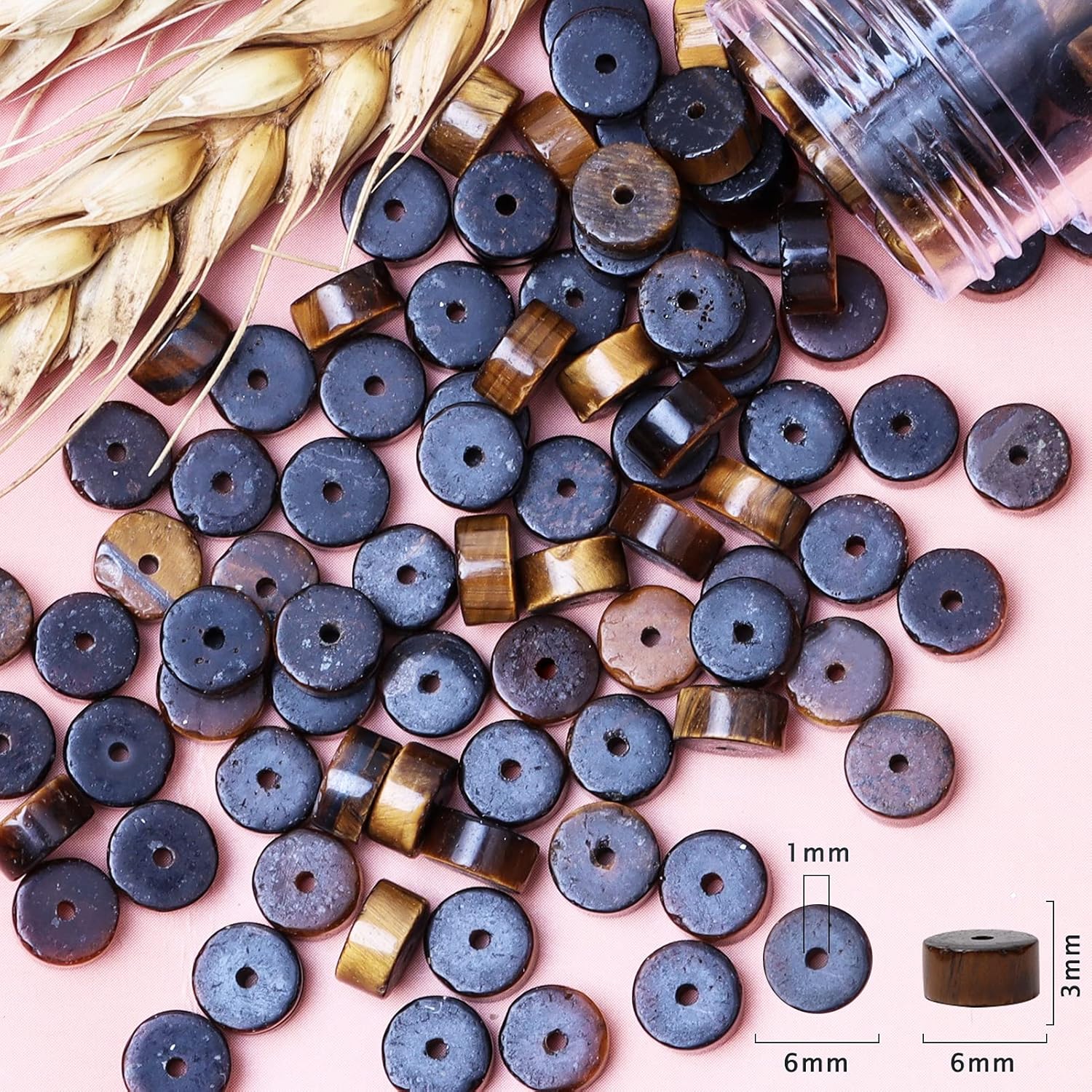 Natural Stone Heishi Beads for Necklace Making, 4 mm x 6 mm Small Flat Round Stone Loose Heishi Disc Gemstone Beads for Jewelry Making Craft Bracelet Earrings Necklace - Yellow Tiger Eye - Image 6