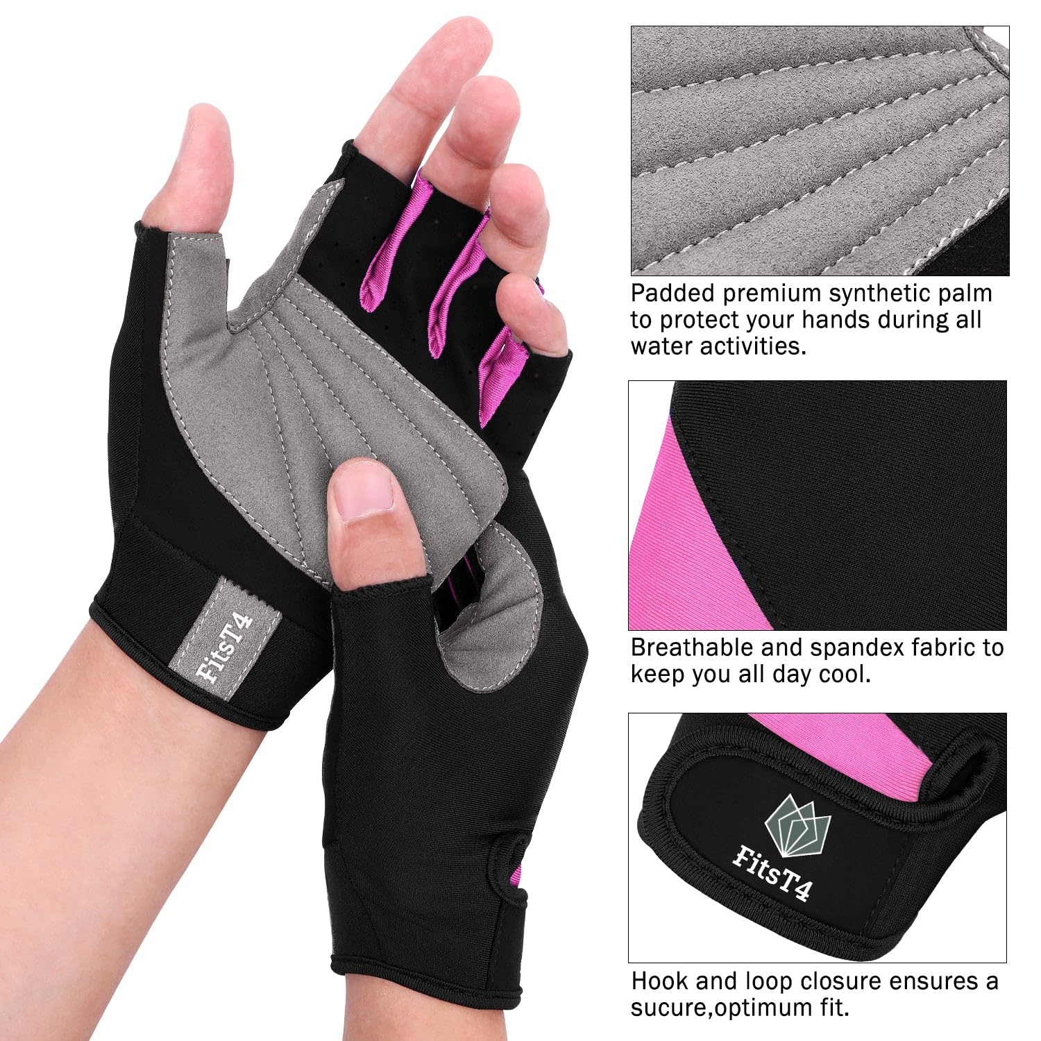 FitsT4 Sports Guanti da surf 3/4 dita imbottiti antiscivolo per sci nautico canoa, windsurf, kiteboard, vela, kayak, SUP Stand Up Paddling. per uomini, donne e bambini