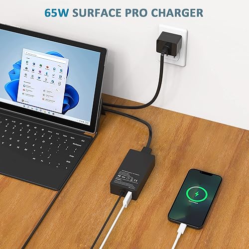 Miniatura 7 de Cargador Surface Pro de 65W para Microsoft Surface Laptop Pro X, 9, 8, 7+, 7, 6, 5, 4, 3 Windows Surface Laptop 5, 4, 3, 2, 1, Studio, Surface Book,