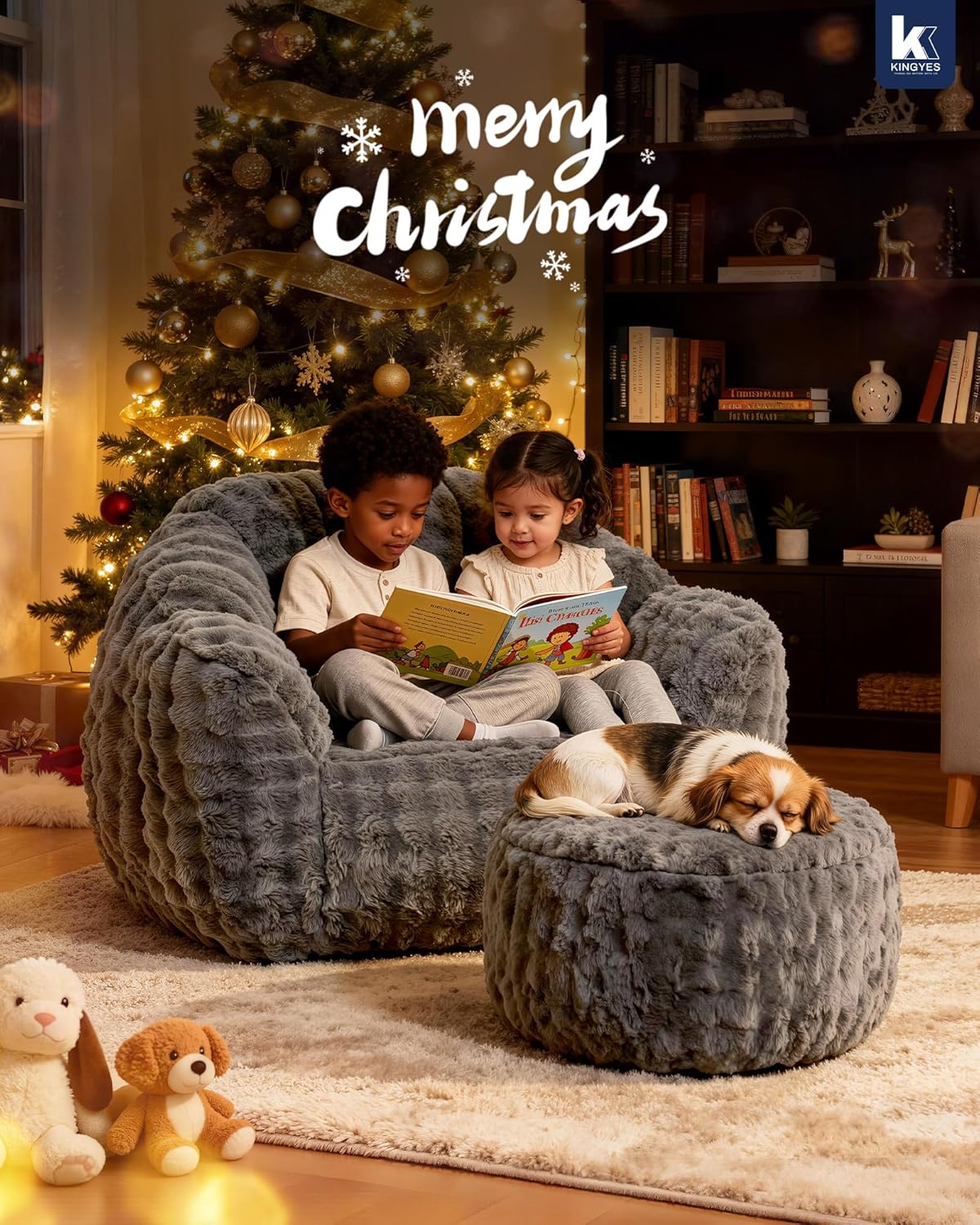 KINGYES Bean Bag Chair, Giant Bean Bag Couch with Memory Foam Filled, Gaming Beanbag Chair for Adults, Bean Bag for Kids & Teen, Light Gray - Image 8