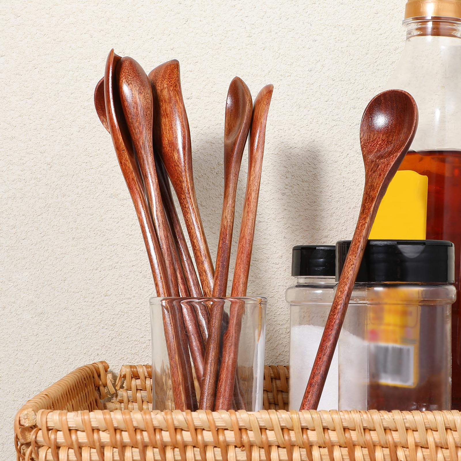 8 Stück Honiglöffel Holz Retro Holzlöffel Nanmu Suppenlöffel 20cm Lange Griff Holzlöffel Natürliches Kaffeelöffel Honigrühr Löffeln Kochen Wooden Spoon für Kaffee Tee Honig Heiße Schokolade
