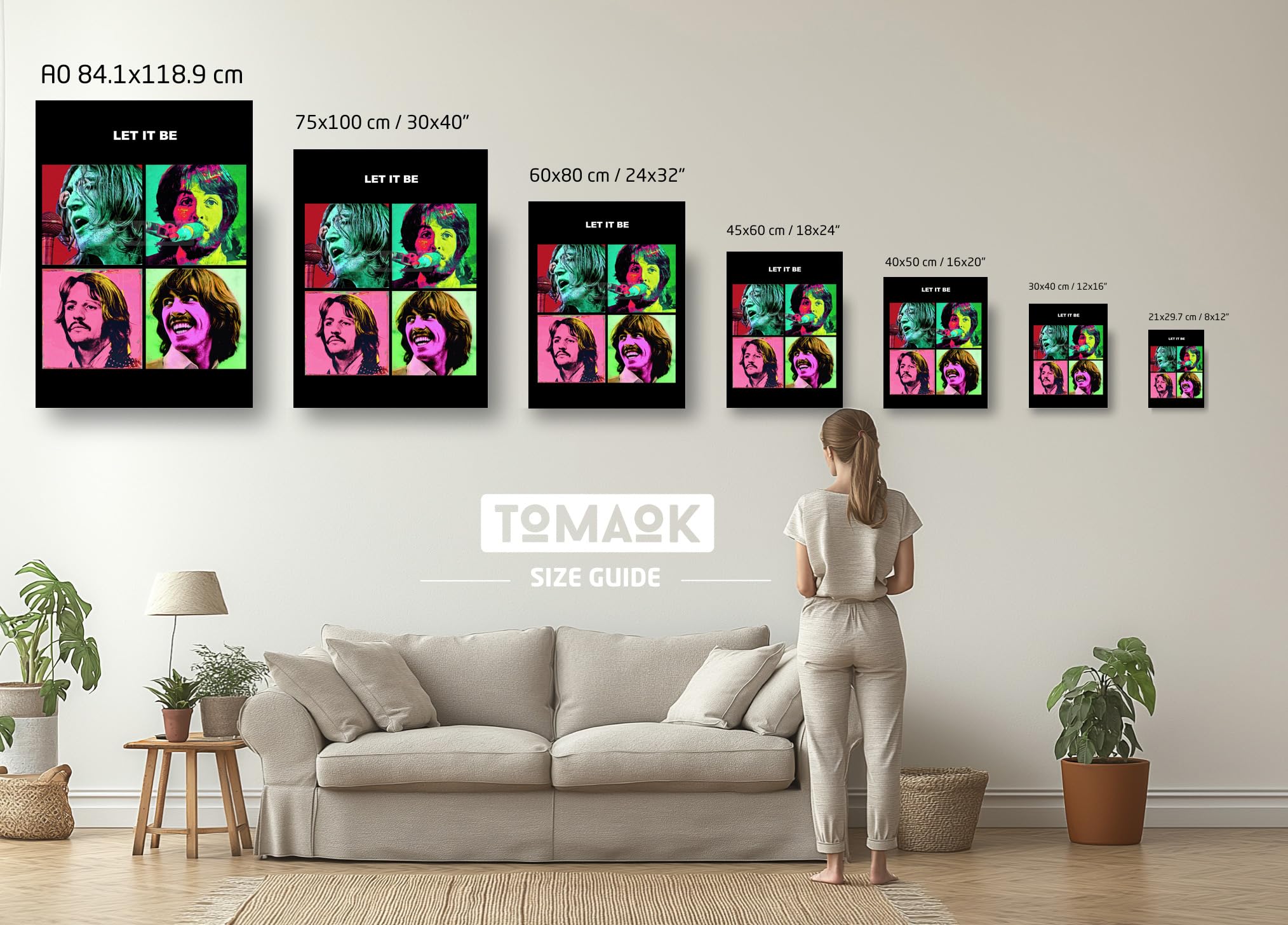 Tomaok - Plakat z nadrukiem artystycznym (ramka nie jest dołączona) The Beatles według Andy'ego Warhola, album LET IT BE, dekoracja ścienna - Muzyka pop rock