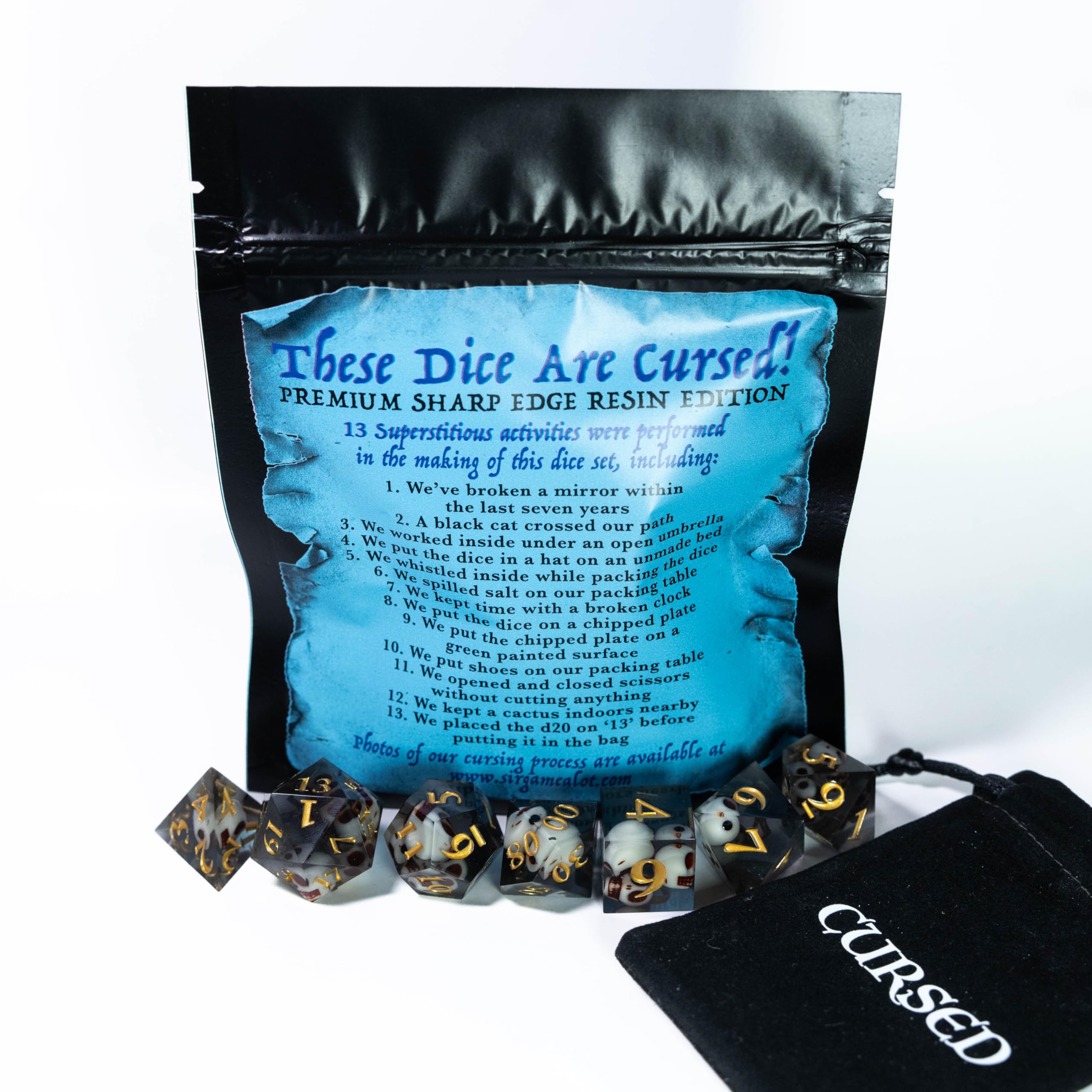These Dice are Cursed | Sir GameAlot Set of 7 Unlucky Polyhedral Dice for Your Gaming Enemies (Cursed Sharp Edge Edition)