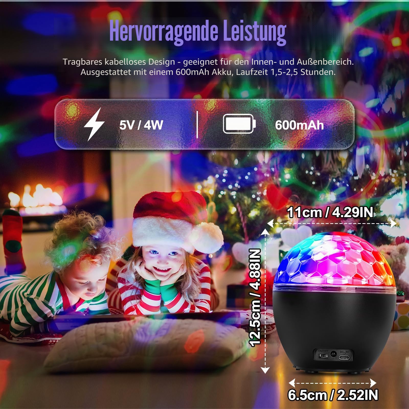LED Discokugel 16 Farben 360° Musik Activated Discokugel LED Disco Party Licht Musikgesteuert DJ Party Ball Lichter Kinder Party Lampe Sprachsteuerte Discolicht Partylicht mit Fernbedienung[A+]