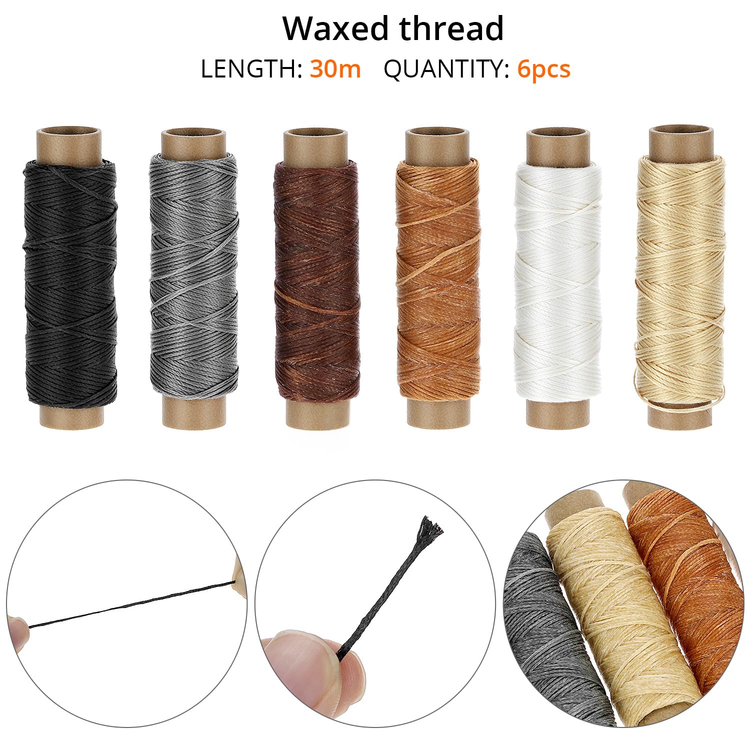 QWORK Kit punteruolo da cucito con borsa, kit di filo cerato per cucito in pelle, kit da cucito per riparazione, punteruolo portatile, kit di strumenti per artigianato in pelle