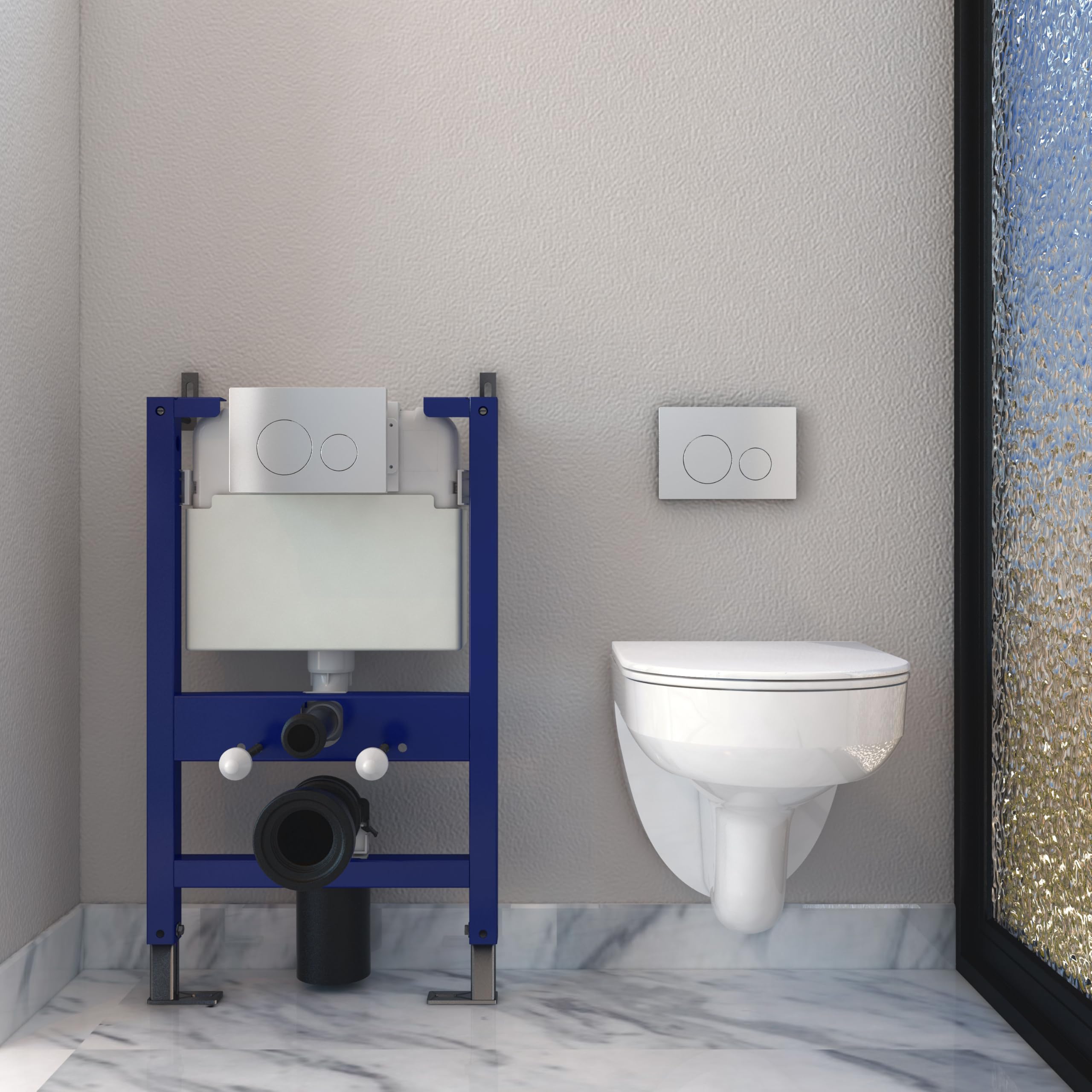 Simple Bathrooms Complete Set-415-Uf+X201 Bathroom Round Rimless Wall Hung Toilet Uf Soft Close Seat Wc Pan With 0.82M Concealed Cistern Frame Short Projection White Ceramic-41201