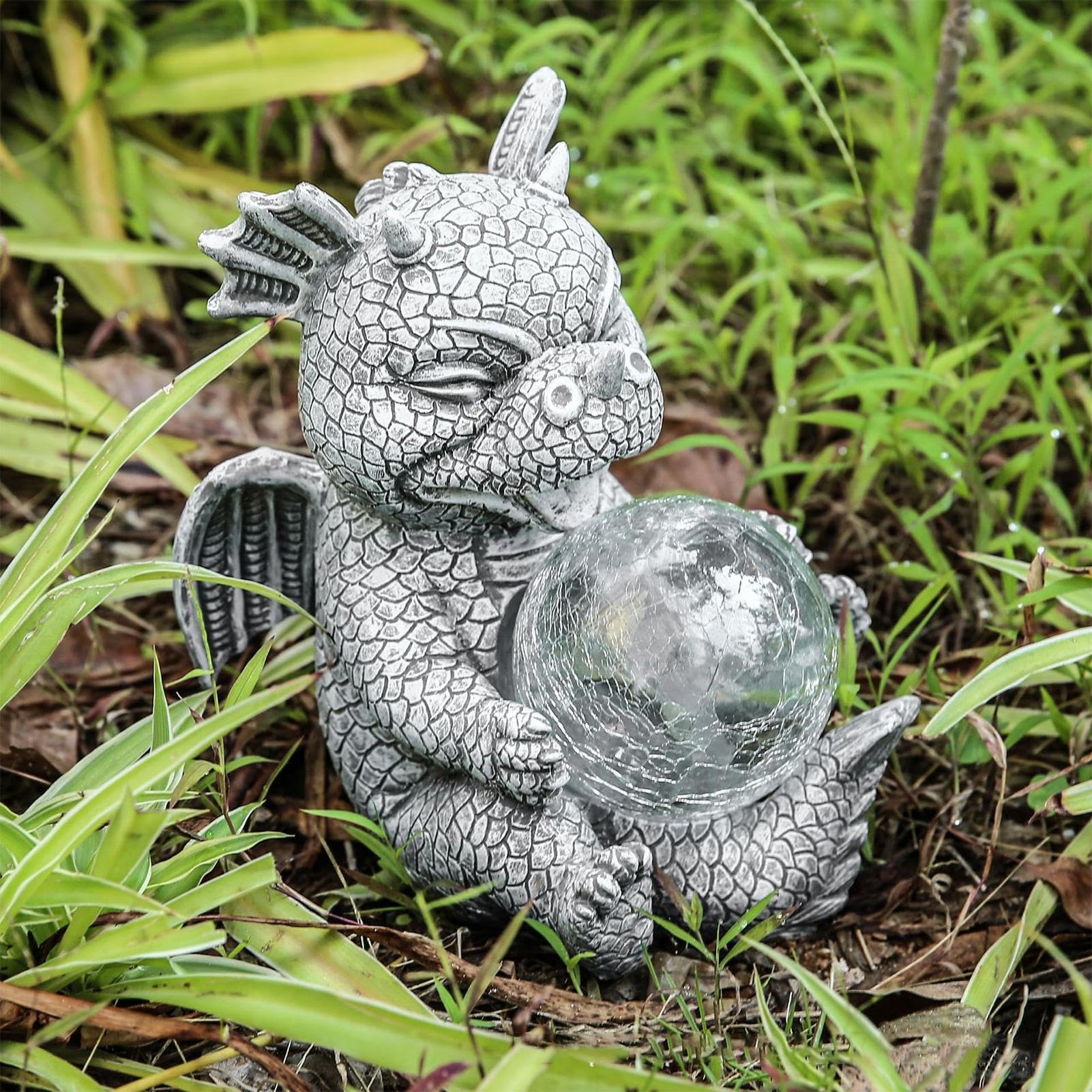 Figurka , żywica dinozaur ozdoba podwórka, solarna kula świetlna statuetka | do dekoracji podwórka, ogrodu i patio