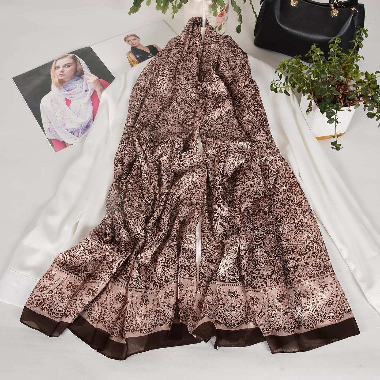 Women's 100% Mulberry Silk Scarf Lightweight Long Floral Print Neck Scarf, Beach Wrap & Travel Photography Shawl Gift - Image 6