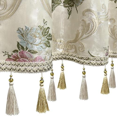 Miniatura 3 de Loom and Mill Cenefas de lujo de estilo europeo para sala de estar, ventana de cocina, elegante cenefa de cortina floral jacquard con borlas,