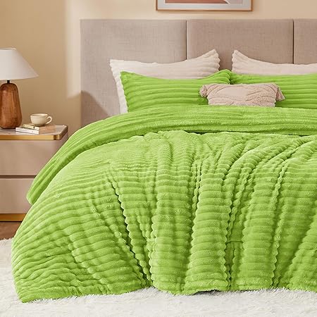 BEDELITE Fleece Twin Comforter Set -Super Soft & Warm Fluffy Dark Citron Bedding, Luxury Fuzzy Heavy Bed Set for Winter with 1 Pillow case