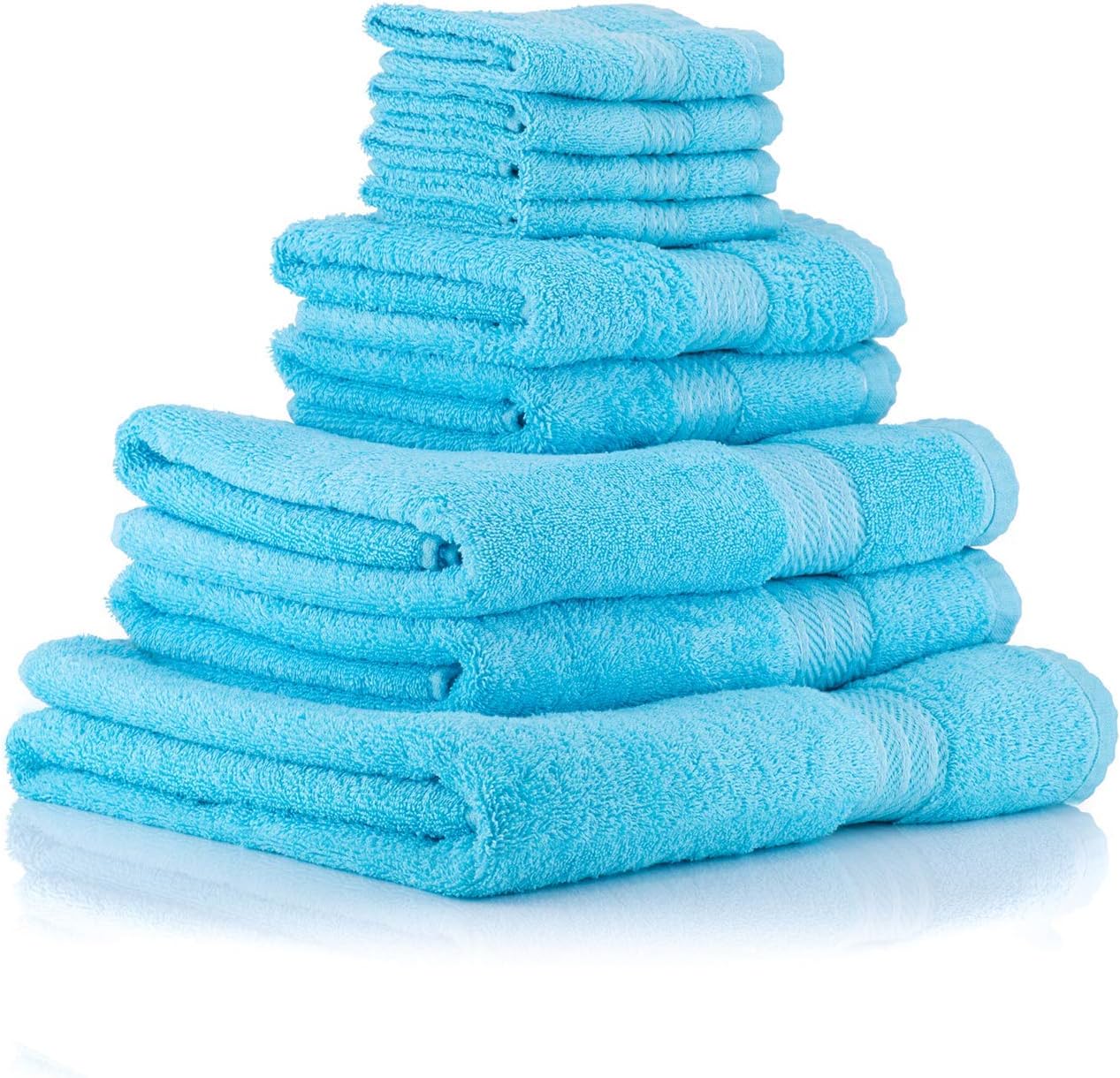 restmor Home Textiles - Bathroom Towel Set - 500GSM 100% Luxury Egyptian Cotton - Towel Bale - 9 Piece Towel Bundle - Aqua - Knightsbridge Towel Range