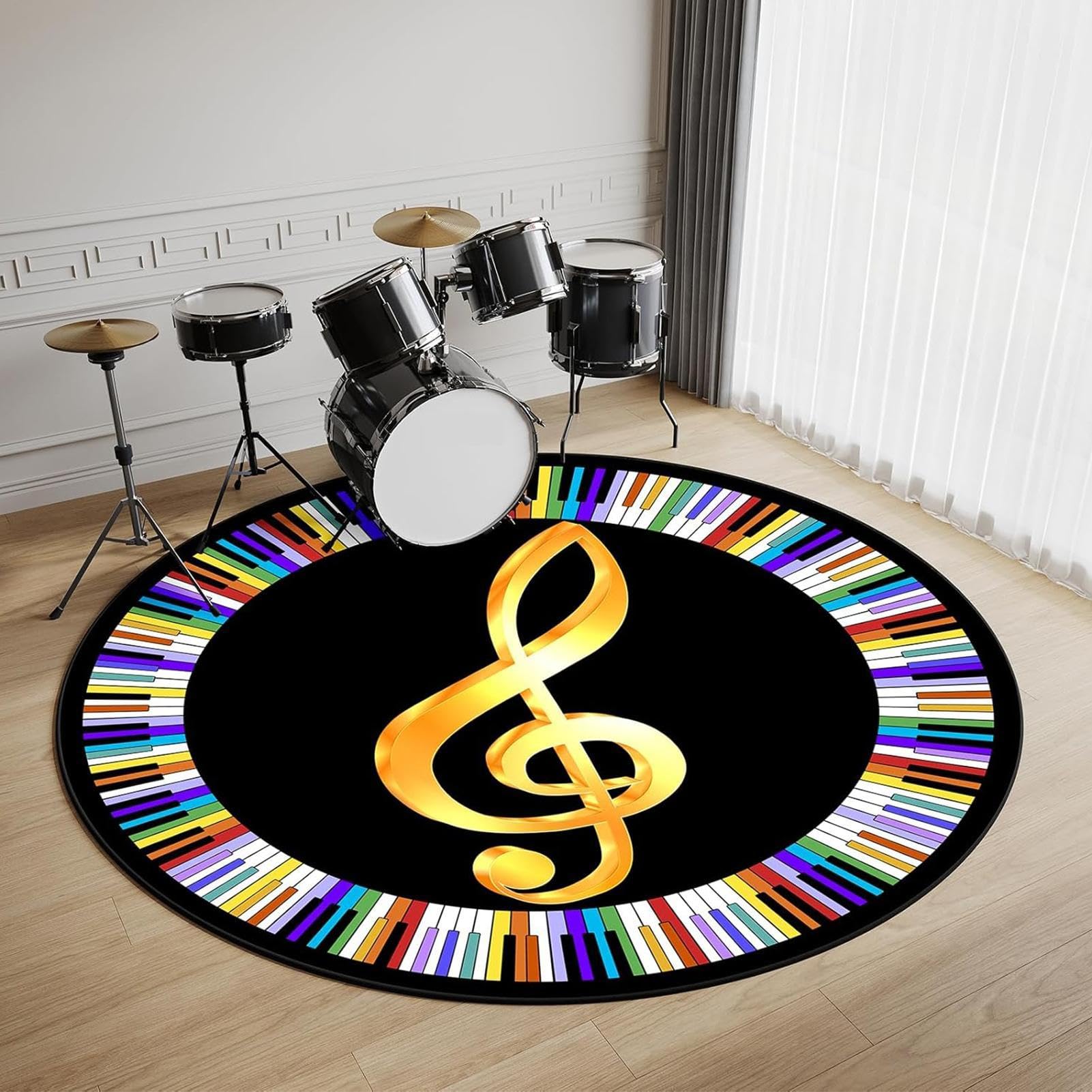 Round Drum Mat, Electronic Drums Floor Mat, Non Slip Sound Absorbing Rug, Musical Instruments Floor Mat with Unique Drum Design for Electronic Drum Sets and Music Instrument Enthusiasts