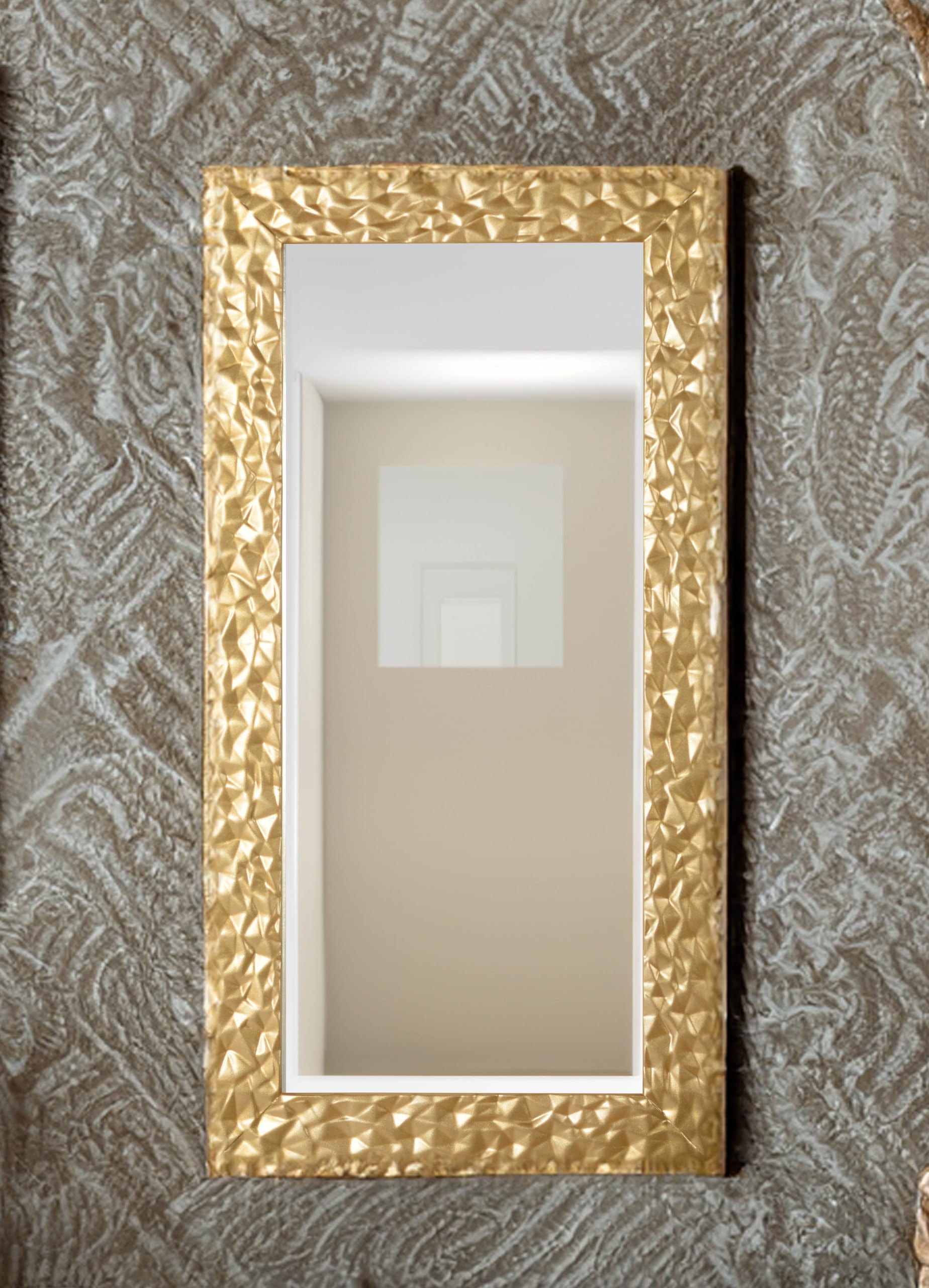MO.WA Specchio da parete moderno oro Made in Italy cm. 41x81 - Specchio cornice in legno dorata da appendere in camera, ingresso, corridoio