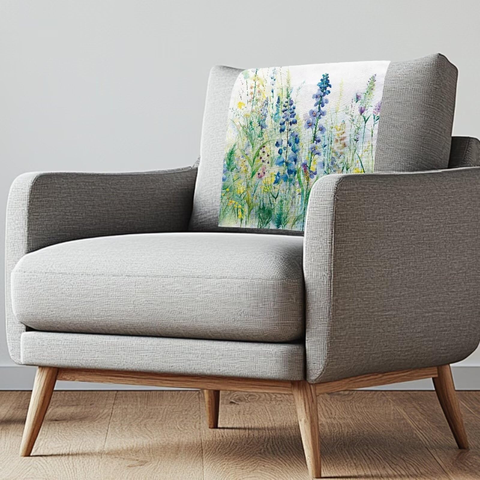 NETILGEN Floral Sofa Headrest Cover Watercolor Blue Green Floral Headrest Cover for Recliner Chair Dust-proof Couch Head Covers