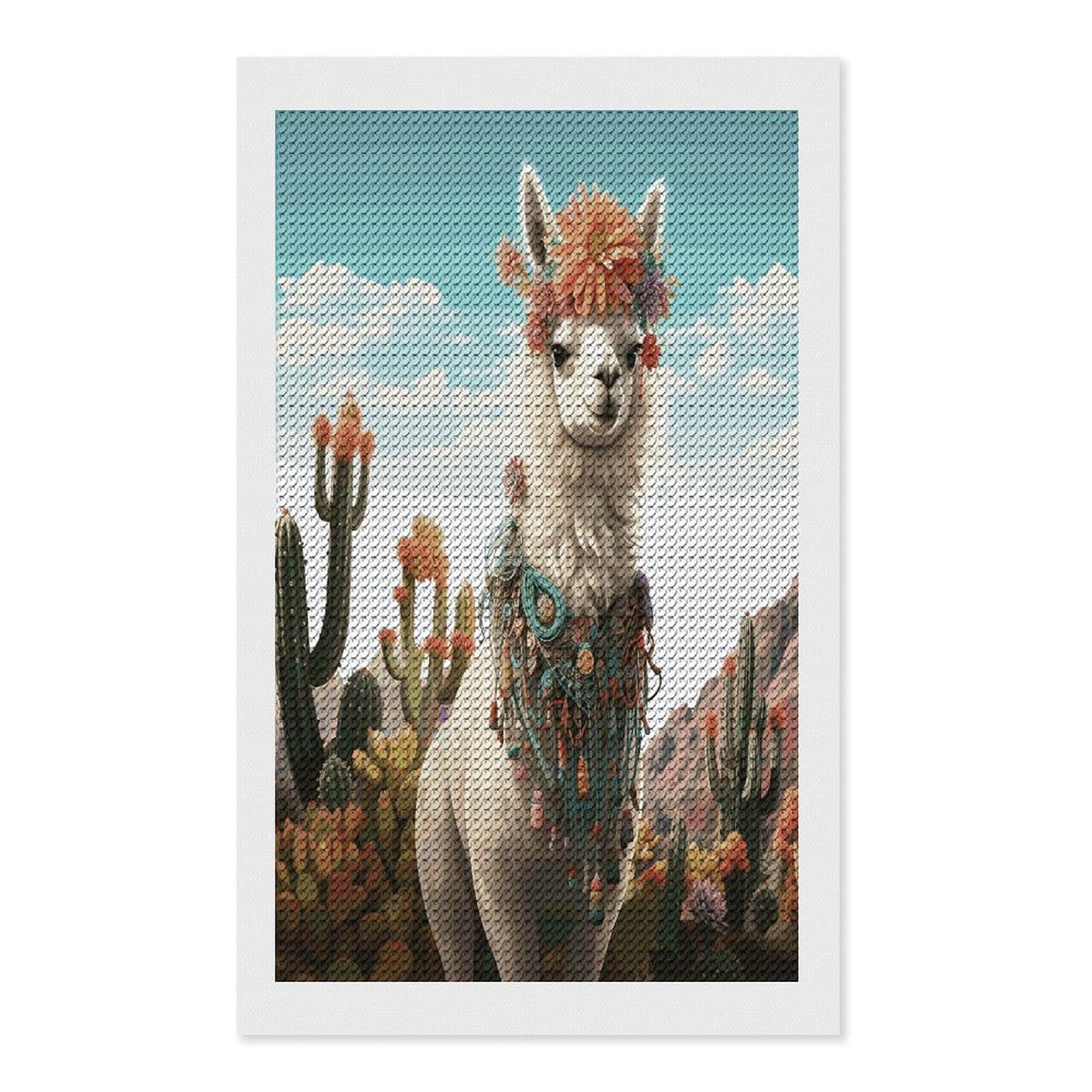 FekiLoot Mexican Llama Cactus Diamond Art Kits for Adults Diamond Painting Kits for Beginners DIY Diamond Art Kits Round Full Drill Diamond Dot Gem Painting for Home Wall Decor Gift 12"x20"