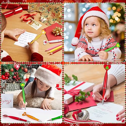 Miniatura 7 de 48 bolígrafos de Navidad, árbol de Navidad, muñeco de nieve, tinta negra, bolígrafos retráctiles de 0.039 pulgadas para oficina, escuela, fiesta,