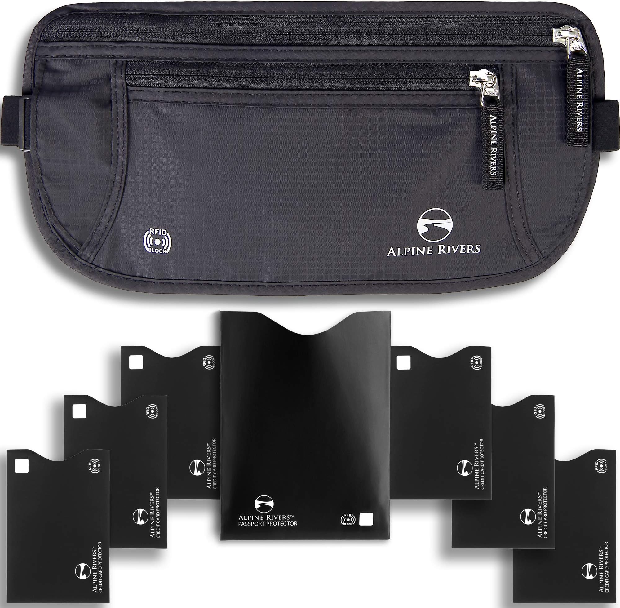 Money Belt - RFID Blocking Hidden Travel Wallet with 7 Bonus Sleeves