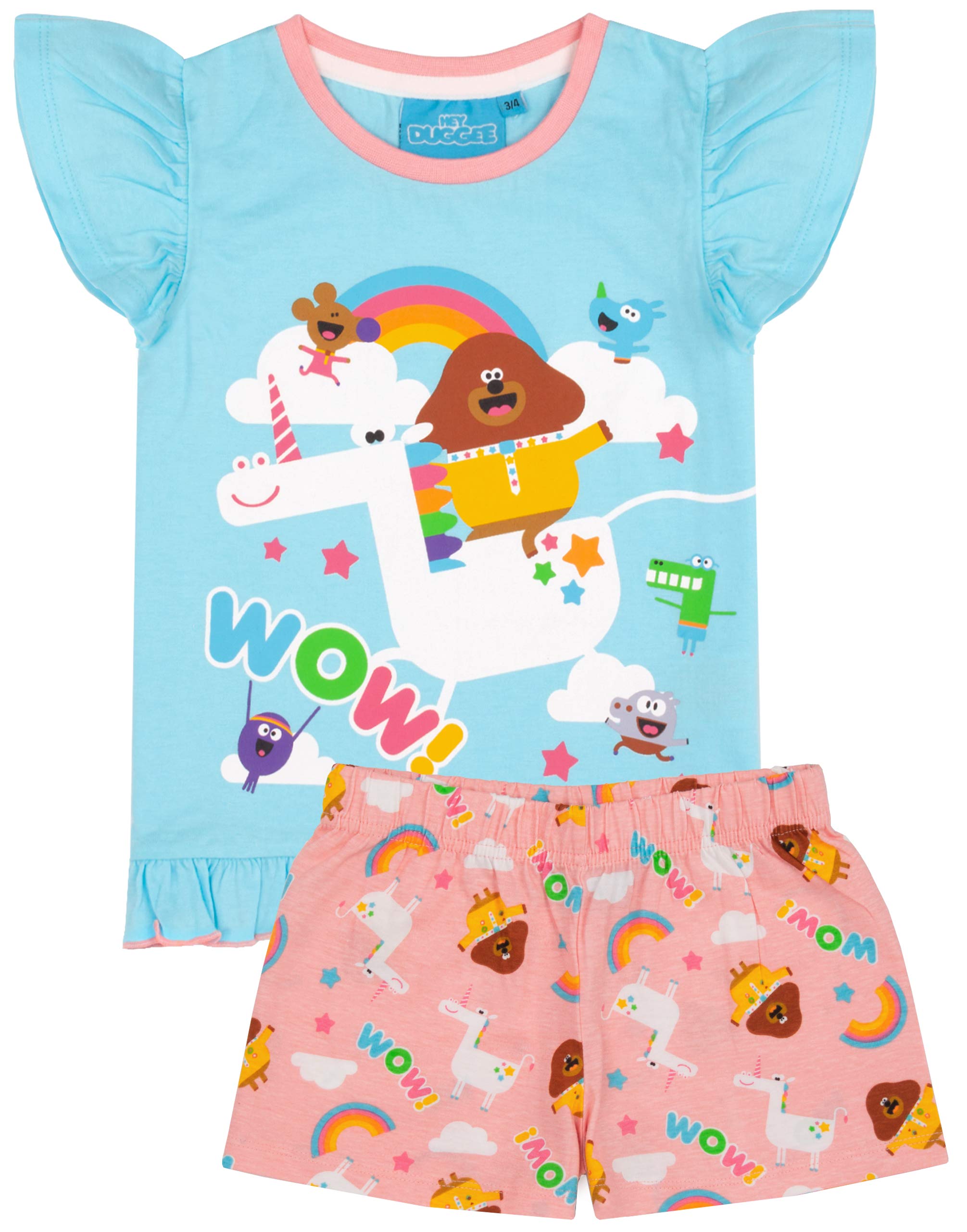 Vanilla Underground Girls Blue Hey Duggee Duggee Unicorn & Norrie All-Over Print Short Sleeve Short Leg Pyjama Set - 18-24 Months