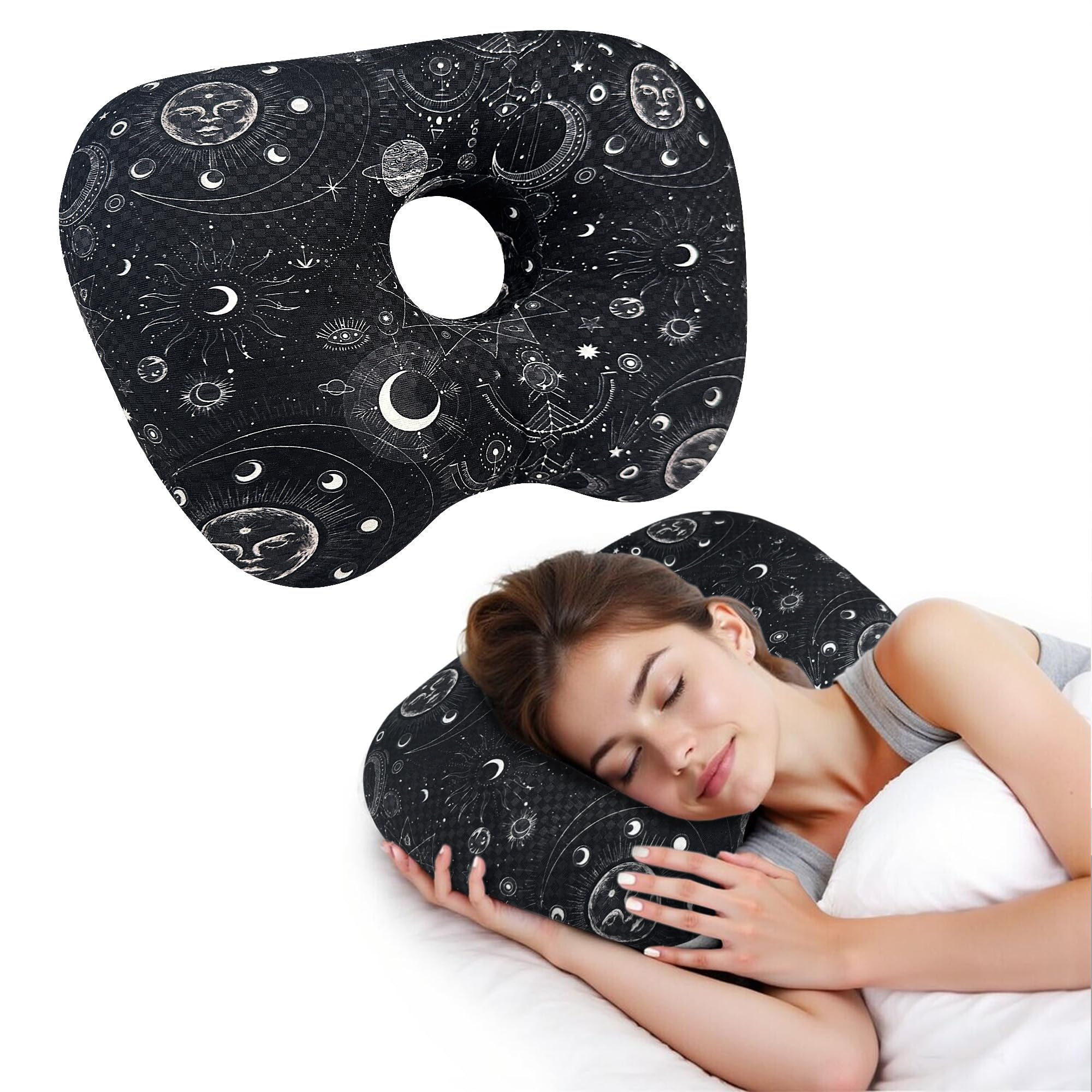 wxmbdzq Ear Piercing Pillow with Ear Hole for Side Sleeper Relief Ear Pain,Cotton and Polyester Ear Pillows,Washable Ear Guard Pillow