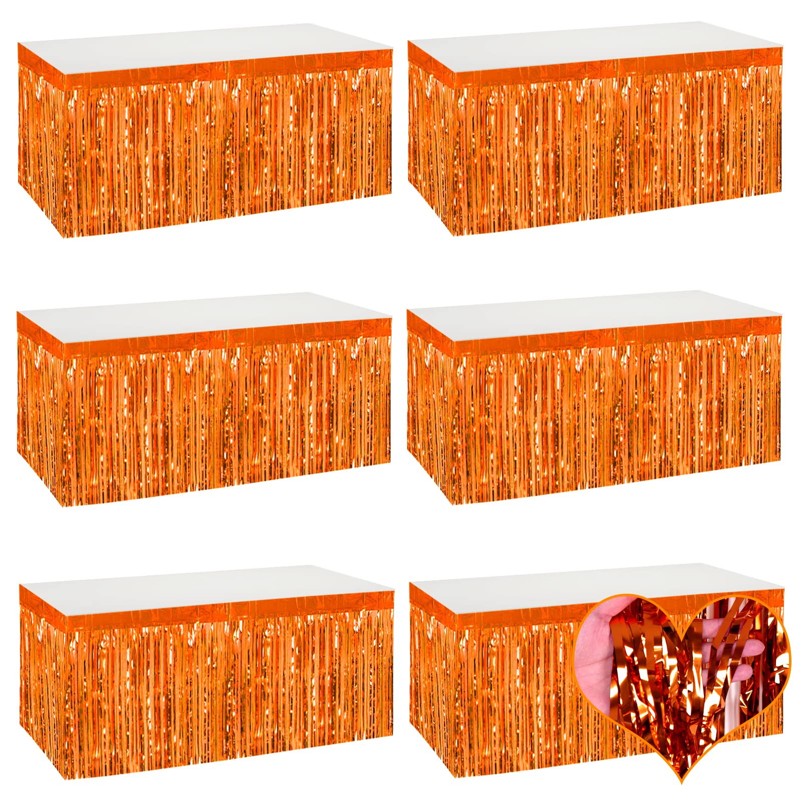 6 Pack 29x108 Inch Orange Metallic Foil Fringe Table Skirts Banner for Tinsel Streamer Garland Curtains Backdrop for Parade Floats Wedding Baby Shower