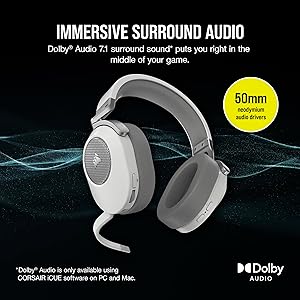 Corsair HS65 Wireless Multiplatform Gaming Headset with Bluetooth - Dolby Audio 7.1 - Omni-Directional Microphone - iCUE Compatible - PC, Mac, PS5, PS4, Mobile - White